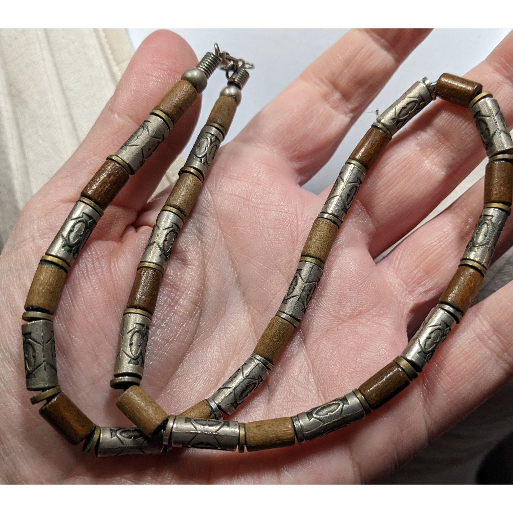 Other Vintage 90s Wooden & Silver-Tone Tribal Necklace Size ONE SIZE - 5 Thumbnail