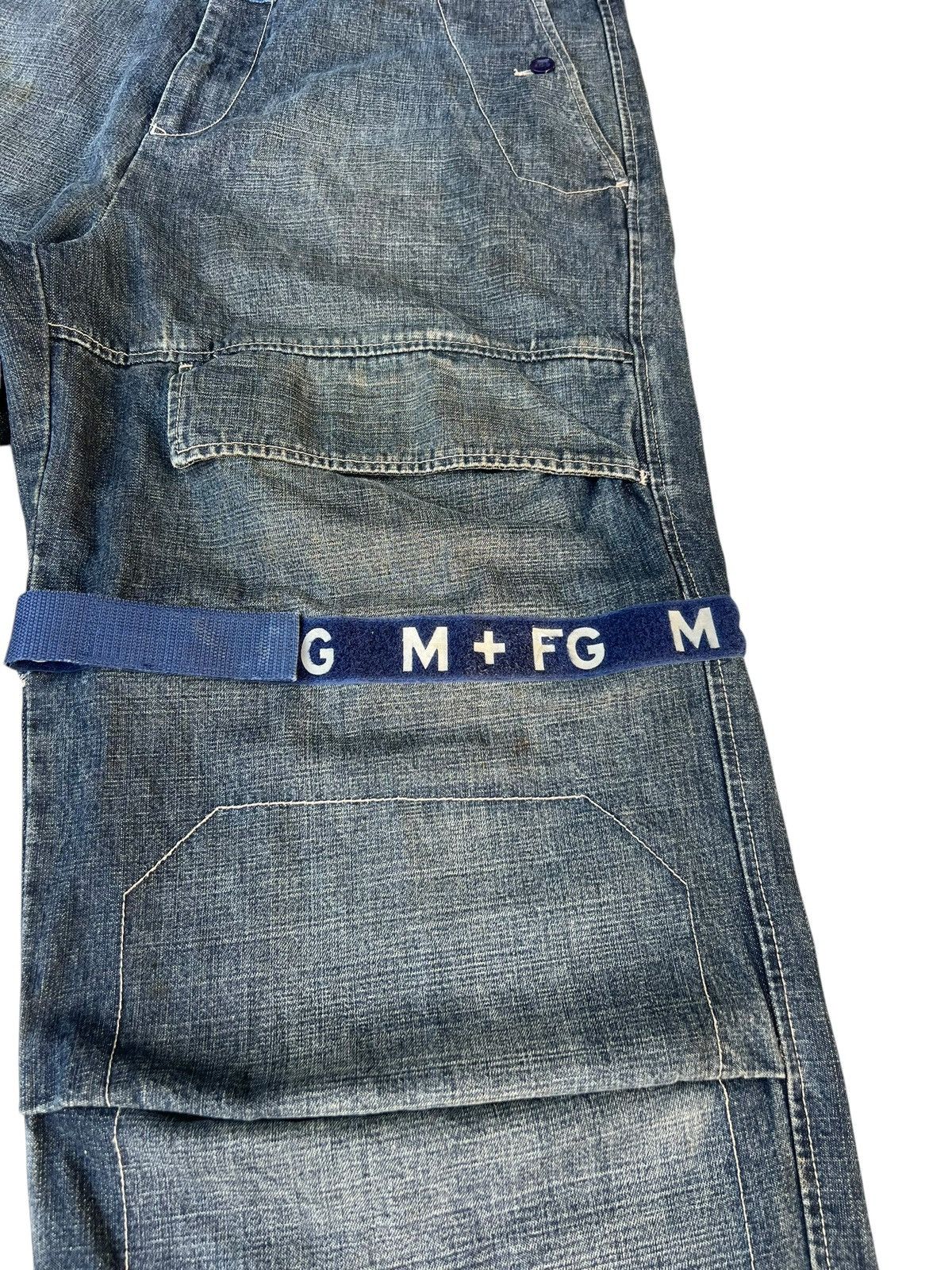 Marithe + Francois Girbaud 90s MFG Dirty Mud Stains Denim Blue Strap Bondage Jeans Size US 36 / EU 52 - 12 Thumbnail