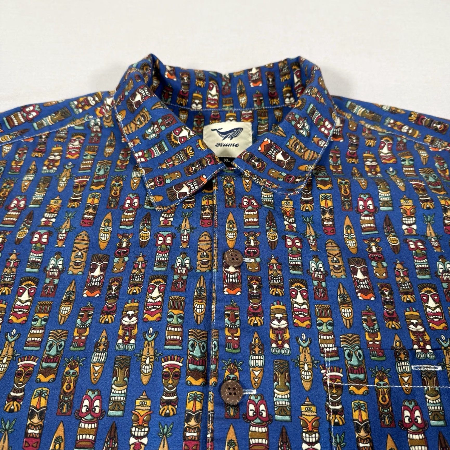 Vintage Yiume Shirt Men XL Blue Hawaiian Tiki Button Up Floral Short Sleeve Beach Preppy Casual Travel Navy Marine Tropical Size US XL / EU 56 / 4 - 3 Thumbnail