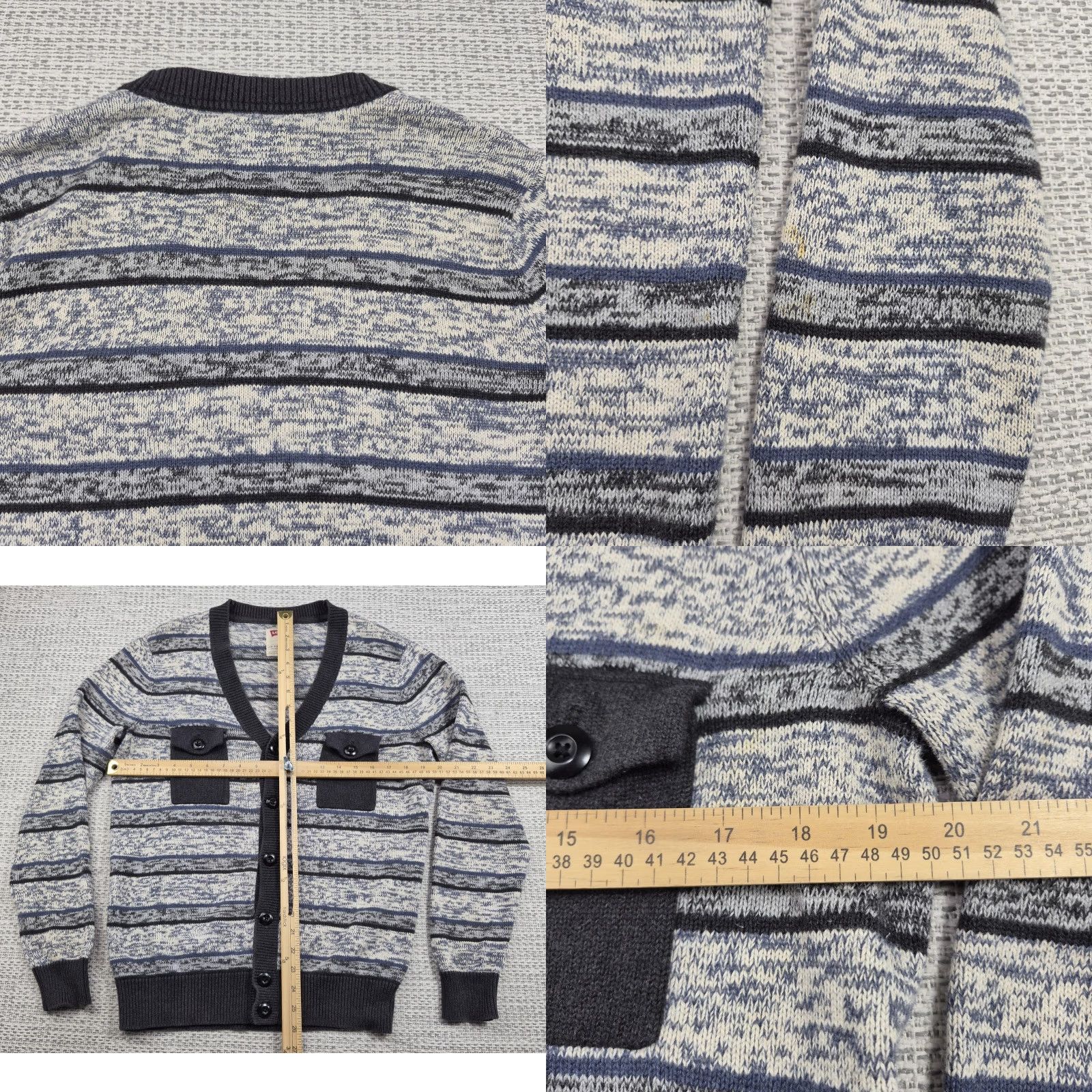 Levi's VINTAGE Levi's Cardigan Sweater Mens M Gray Striped Chest Pockets Button Up Knit 90s Casual Size US M / EU 48-50 / 2 - 8 Thumbnail