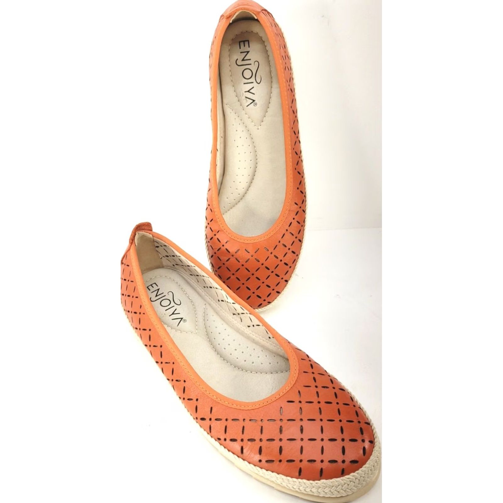Enjoi VINTAGE? No. ENJOIYA Orange Perforated Leather Espidrille Flats Womens 36EU 5-5.5 Casual Comfort Slip On Size US 5.5 / IT 35.5 - 4 Thumbnail