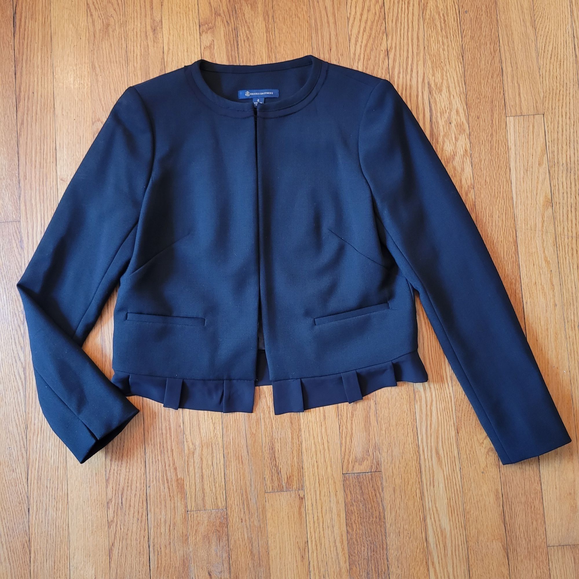 Brooks Brothers Brooks Brothers 4 Black Ruffle Trim Blazer Jacket Business F Size S / US 4 / IT 40 - 1 Thumbnail