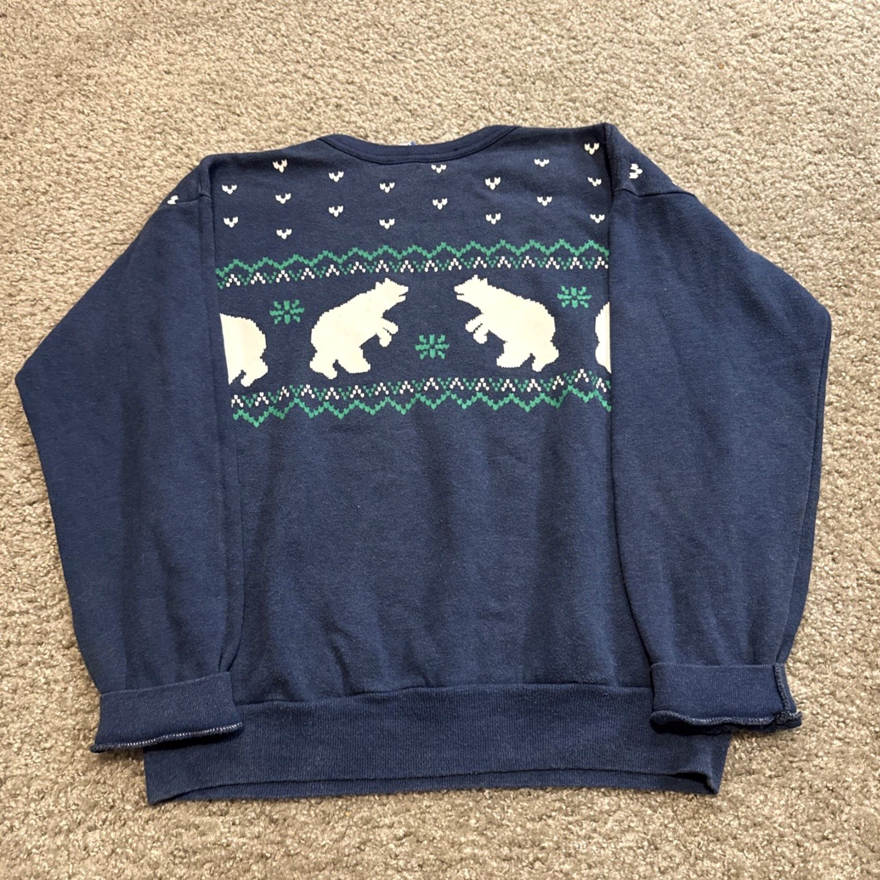 Tultex VINTAGE 80s Christmas Polar Bear Navy Tultex Crewneck Sweatshirt Large Unisex Adults M Blue Pullover Sweatshirt Size US M / EU 48-50 / 2 - 7 Thumbnail