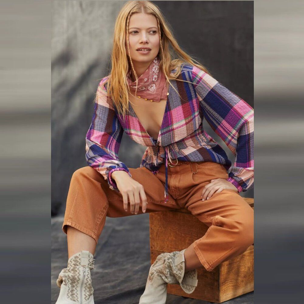 Anthropologie NWT New $98 Pilcro Plaid Deep-V Blouse Size XL Size XL / US 12-14 / IT 48-50 - 2 Thumbnail