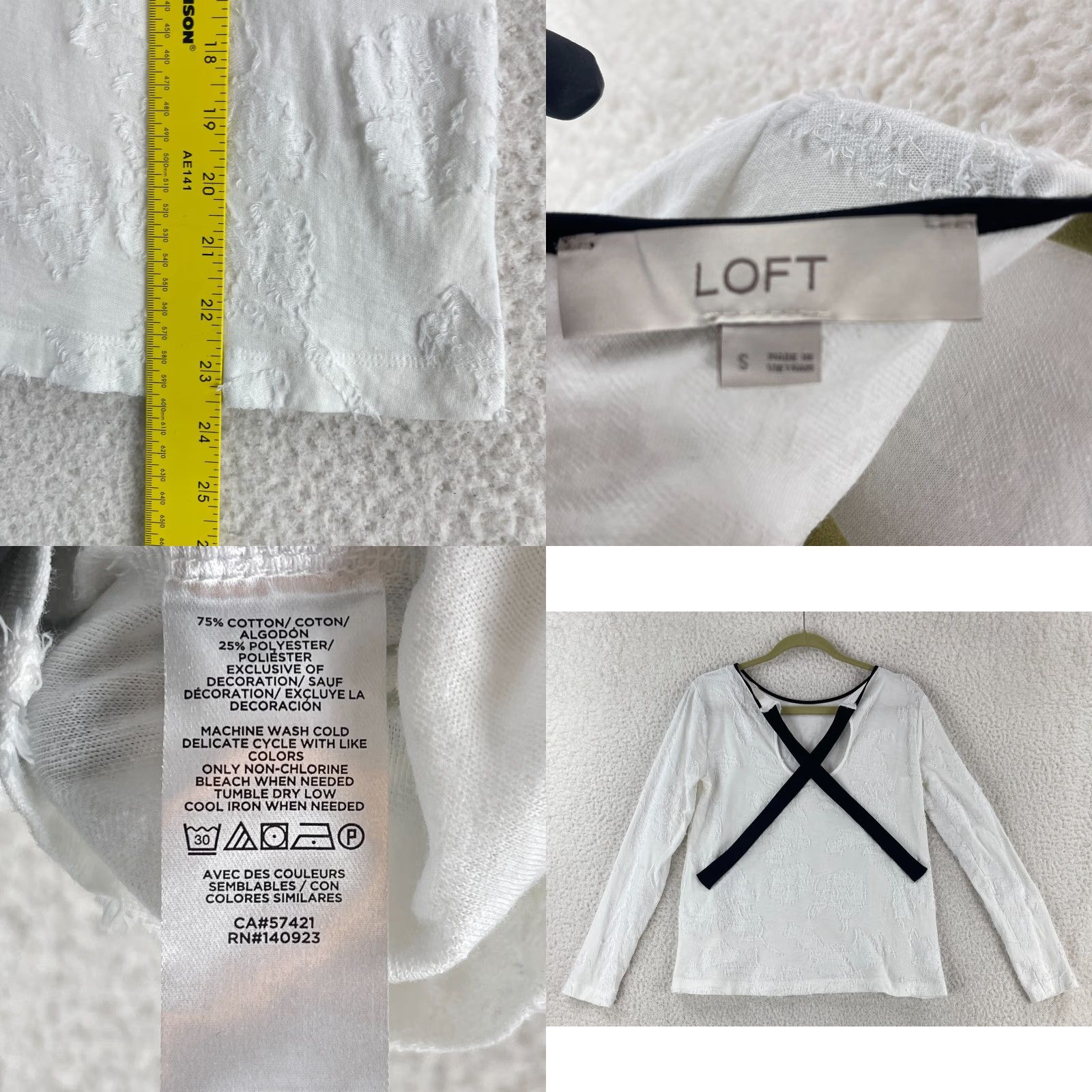 Loft LOFT White Textured Long Sleeve Pullover Shirt Womens Size Small Casual Shirt Size S / US 4 / IT 40 - 8 Thumbnail