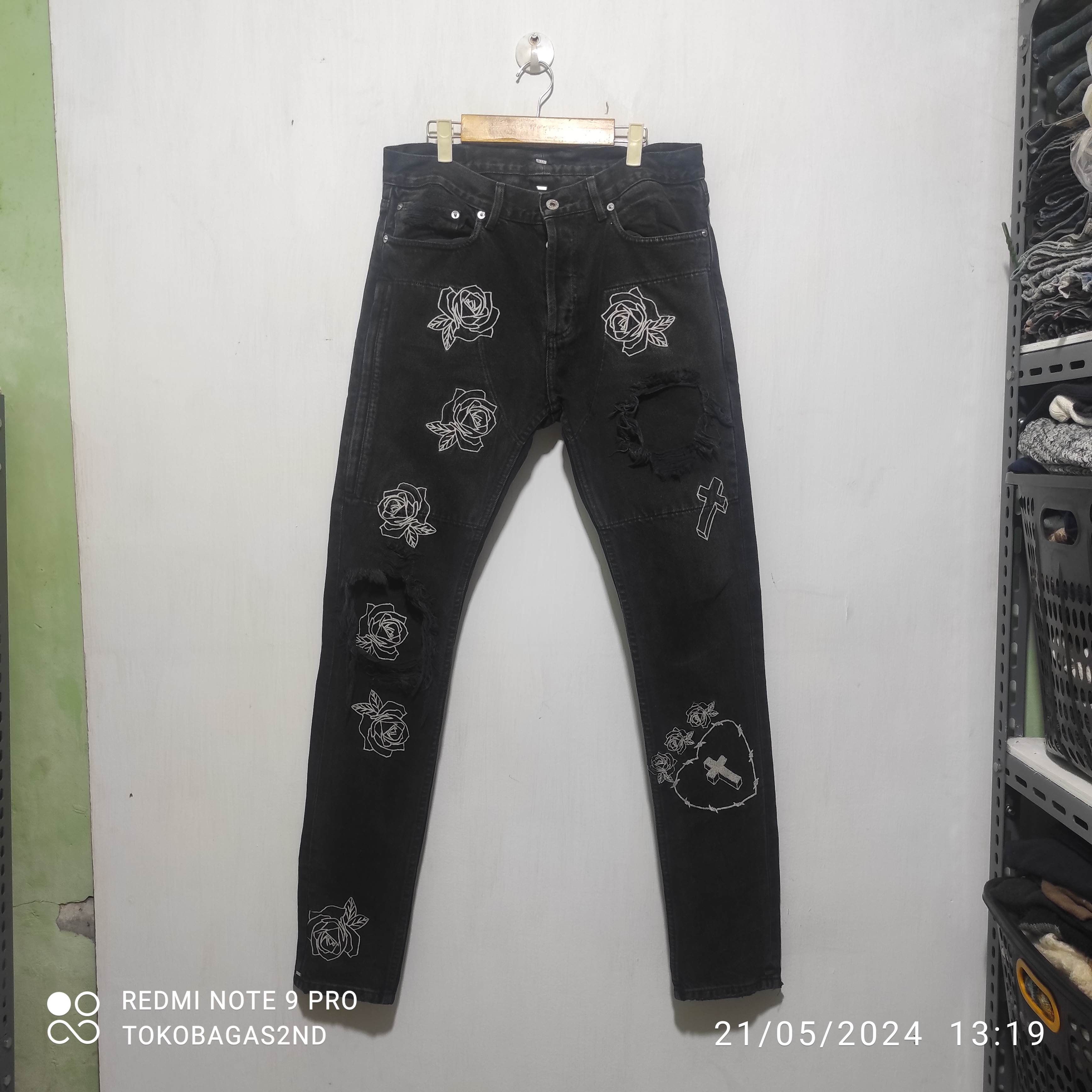 image of Mr Completely Rose Embroidered Jeans in Black, Men's (Size 31)