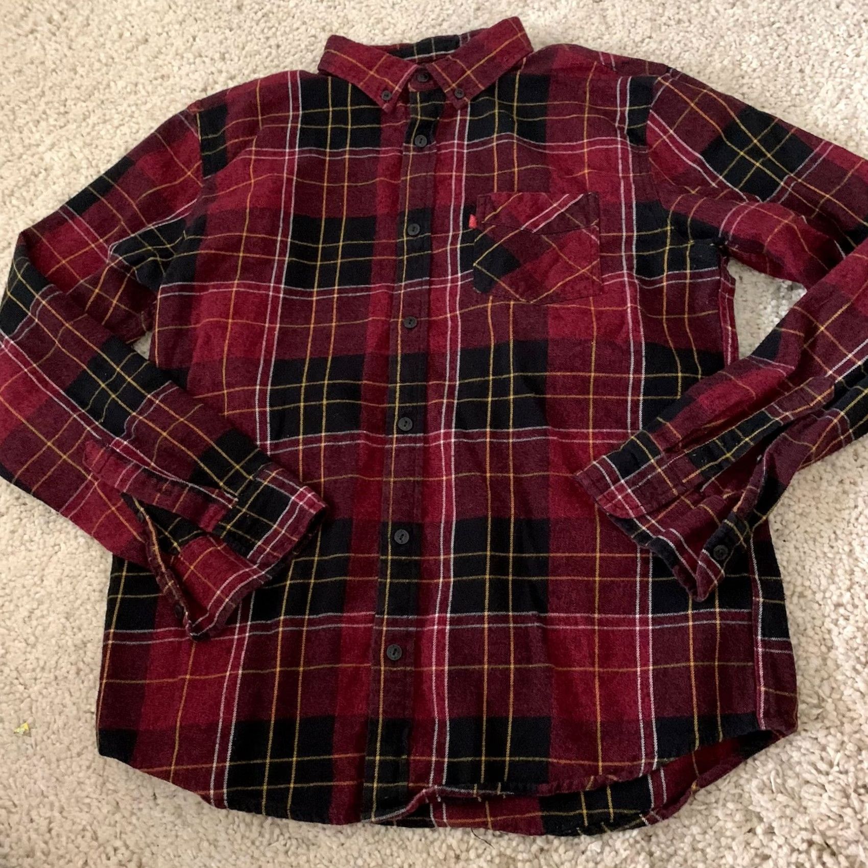 Levi's Levi's Shirt Mens M Long Sleeve Button Up Flannel Dark Red Plaid Size US M / EU 48-50 / 2 - 6 Thumbnail