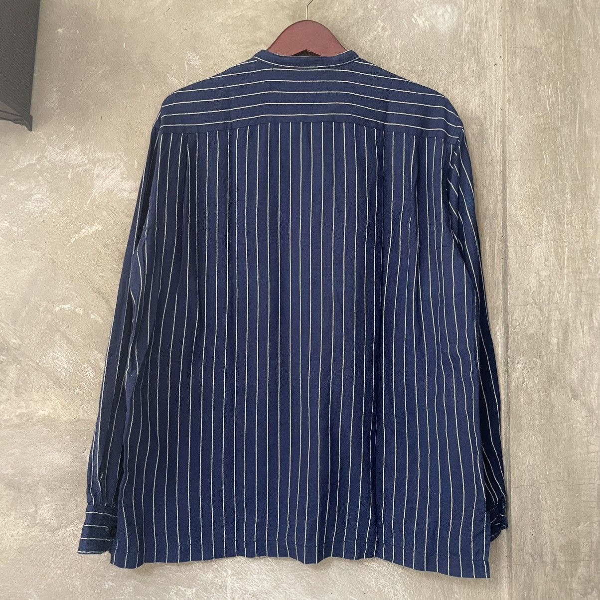 Designer × Japanese Brand × OMNIGOD Work Overshirt Wabash Omnigod Band Collar Striped Indigo Size US L / EU 52-54 / 3 - 8 Thumbnail