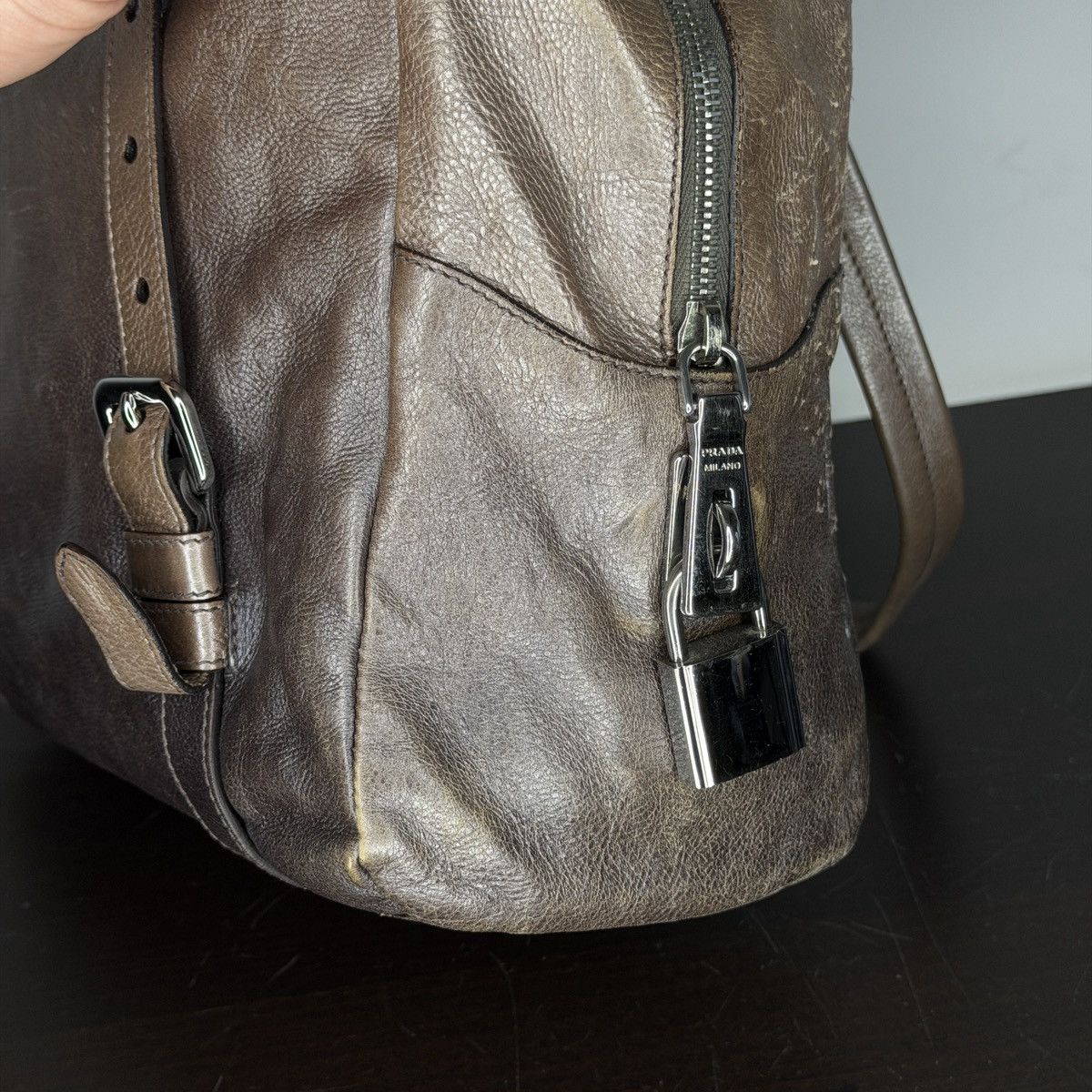 Prada Prada Milano Shoulder Handle Bag Brown Leather with Padlock Size ONE SIZE - 7 Thumbnail