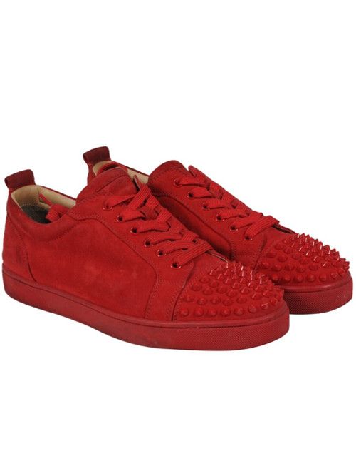 Christian Louboutin Louis Jr's Red Spike Suede Trainers Sneakers Low Top Size US 9 / EU 42 - 1 Thumbnail