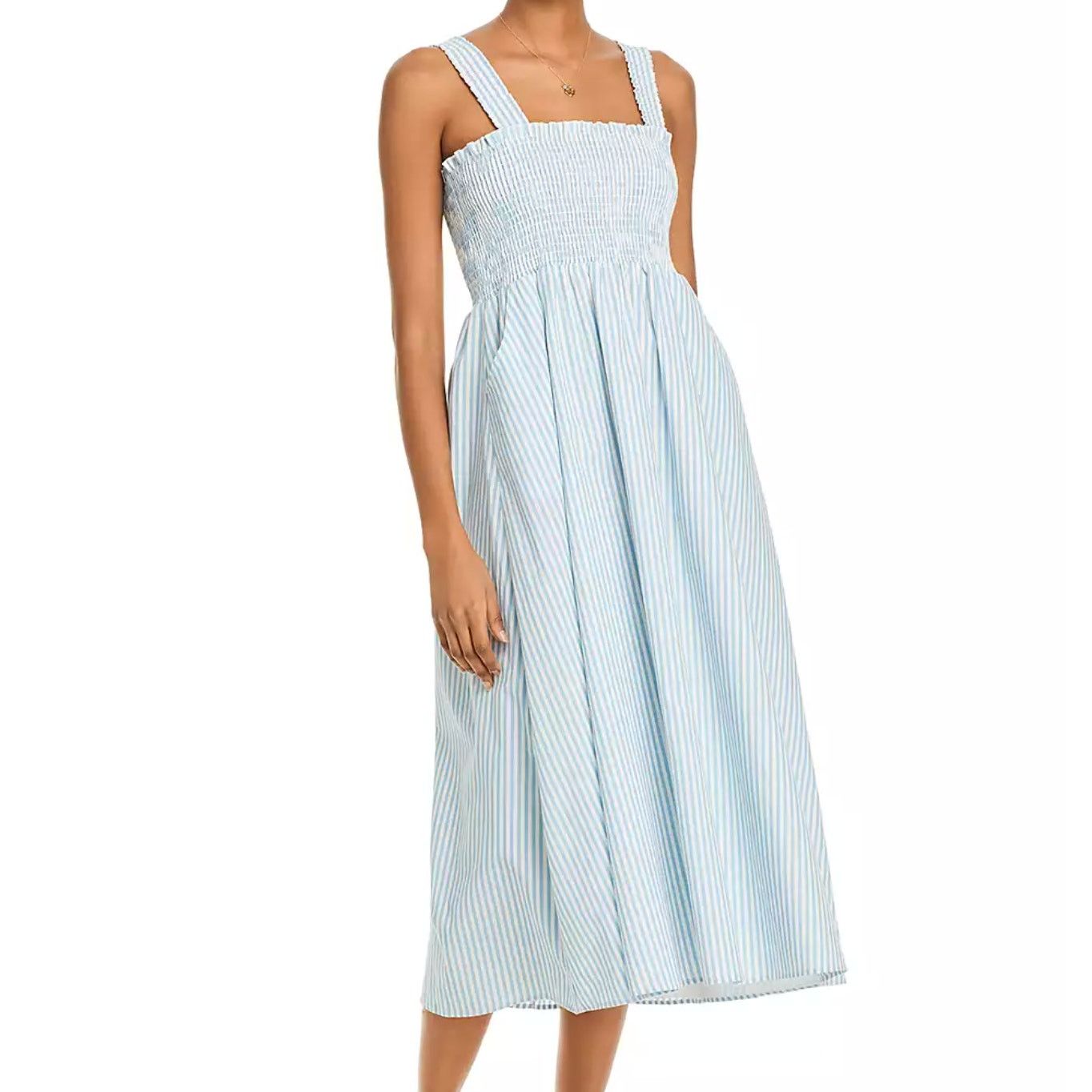 Other Aqua Smocked Sleeveless Blue & White Ocean Midi Dress Small Size S / US 4 / IT 40 - 1 Thumbnail