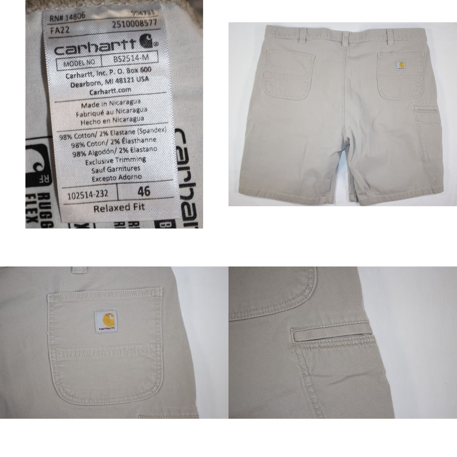 Carhartt Carhartt Shorts Mens 46 Rugged Flex Canvas Work Relaxed Fit 102514 Beige Size US 30 / EU 46 - 8 Thumbnail