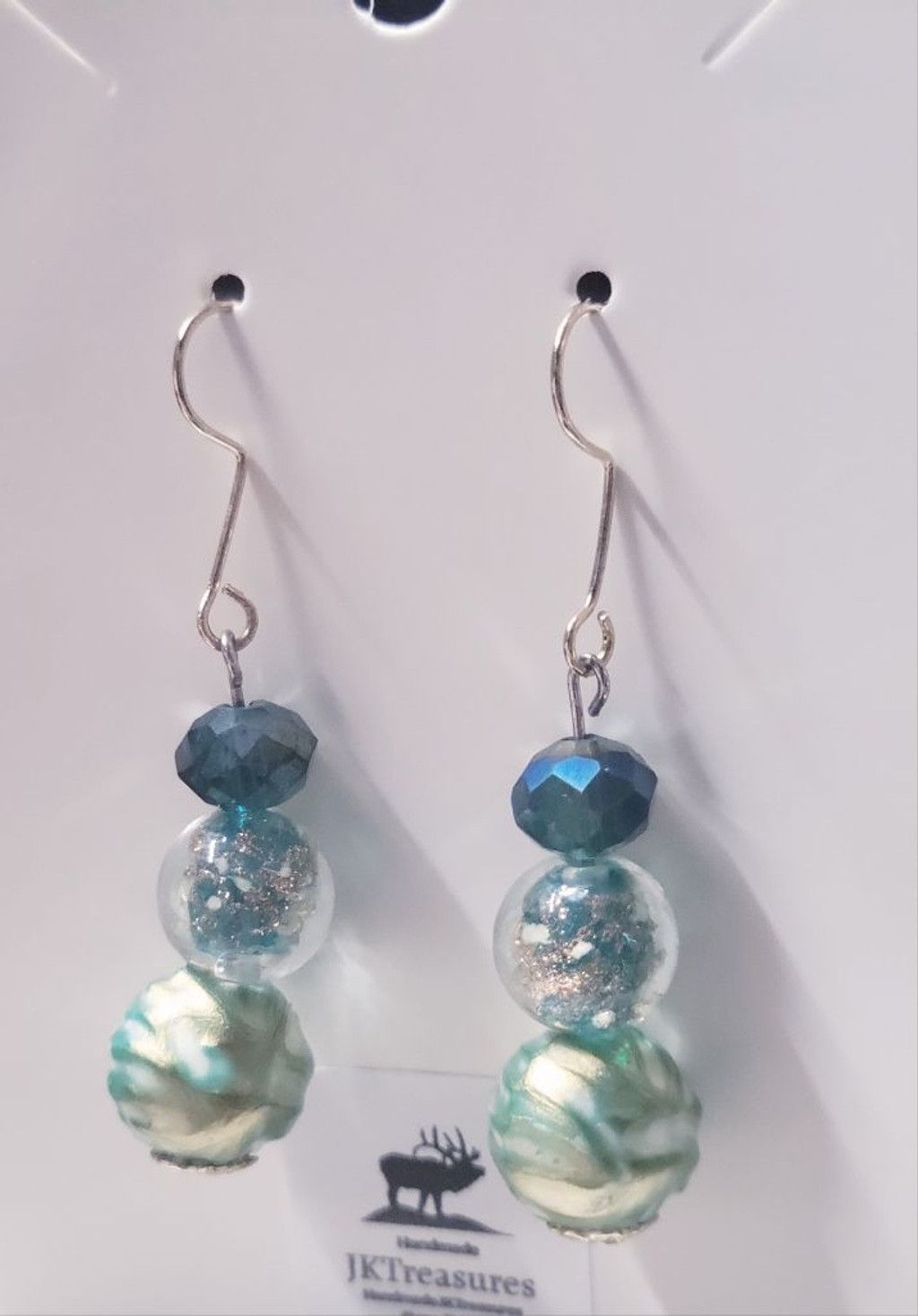 Handmade Multi-color green glass beads gold toned hook earrings Size ONE SIZE - 3 Thumbnail
