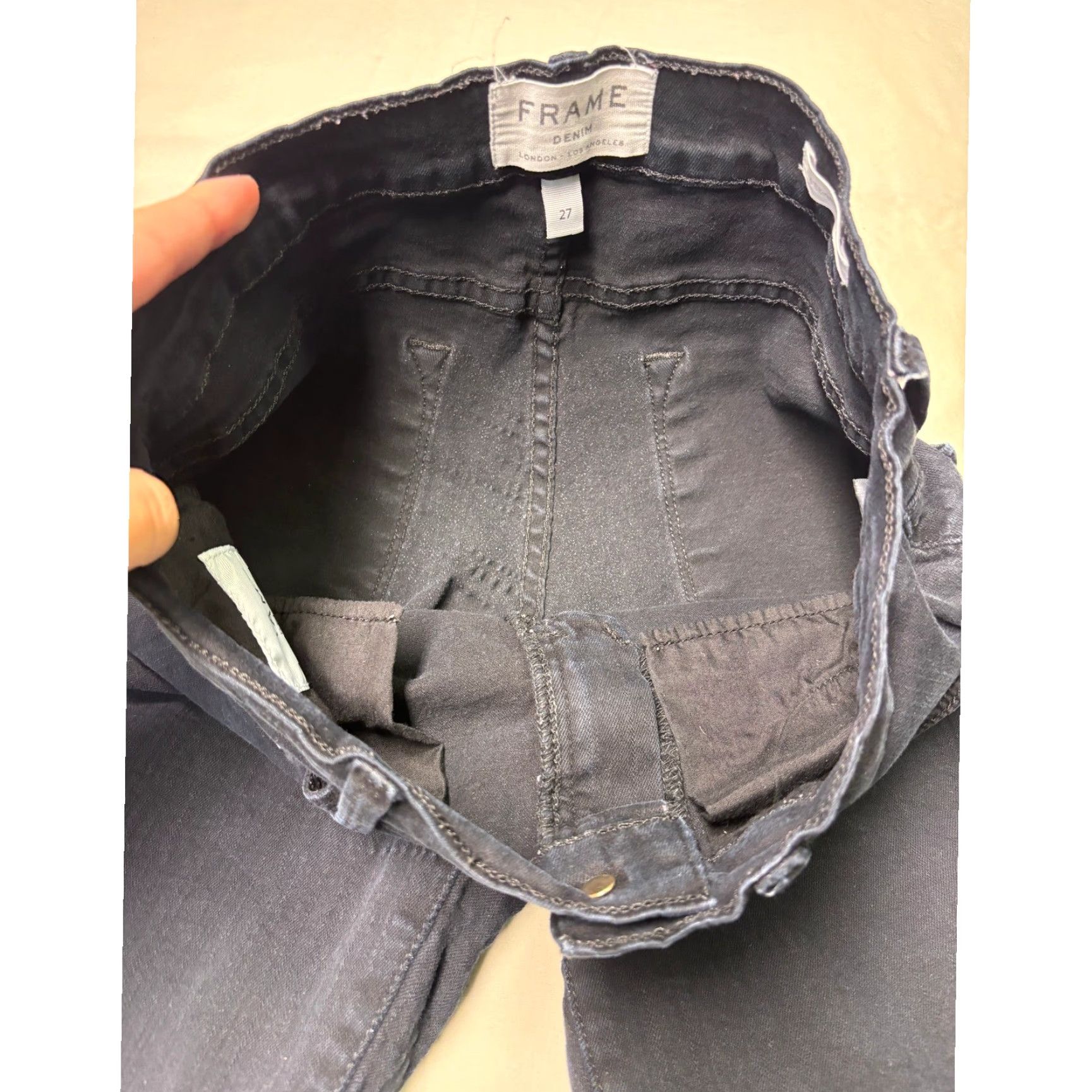 Frame FRAME Le Skinny de Jeanne Film Noir Skinny Jeans Women 27X28 Dark Wash Denim Slim Pockets Zipper Button 5-Pocket Classic FRAME Denim Womens Jeans Size 27" / US 4 / IT 40 - 4 Thumbnail