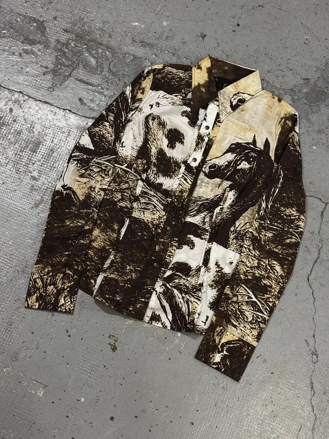 Just Cavalli 2000s Cavalli Brown & Beige Horse Ranch Shirt Size S / US 4 / IT 40 - 5 Thumbnail