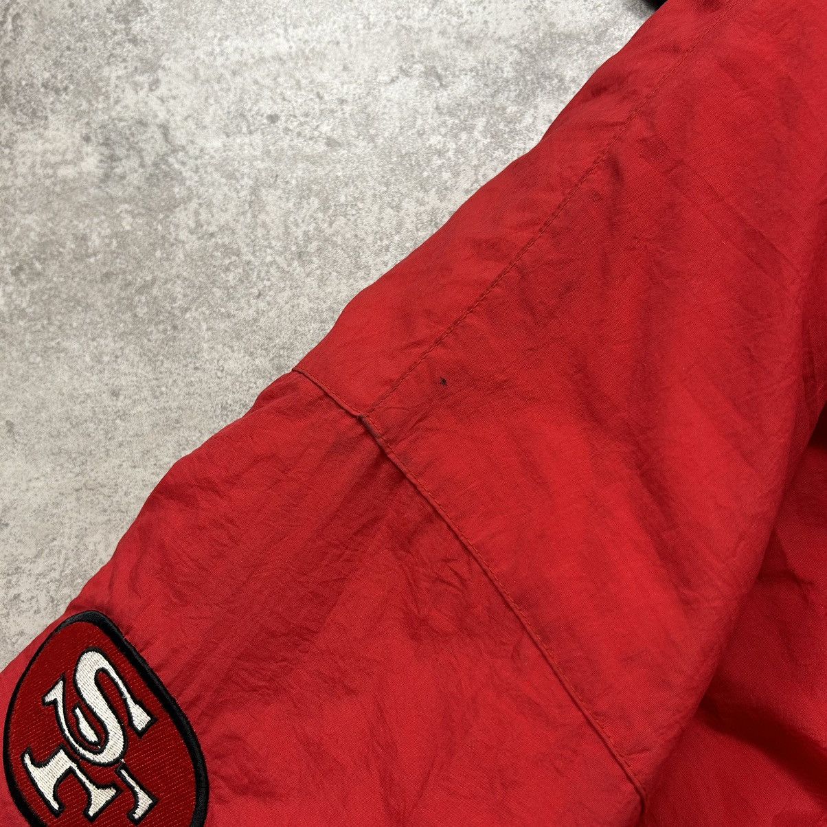 NFL × Starter × Vintage VTG 90s SAN FRANCISCO 49ERS BIG LOGO PUFFER JACKET HOODIE Size US XL / EU 56 / 4 - 9 Thumbnail