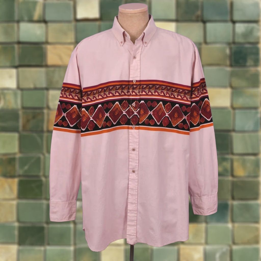 Brooks Brooks & Dunn Western Shirt 90s Shirt XL Pink Orange, Men's VTG 1990s Cotton Long Sleeve, 52 Chest, Regular Size US XL / EU 56 / 4 - 1 Thumbnail