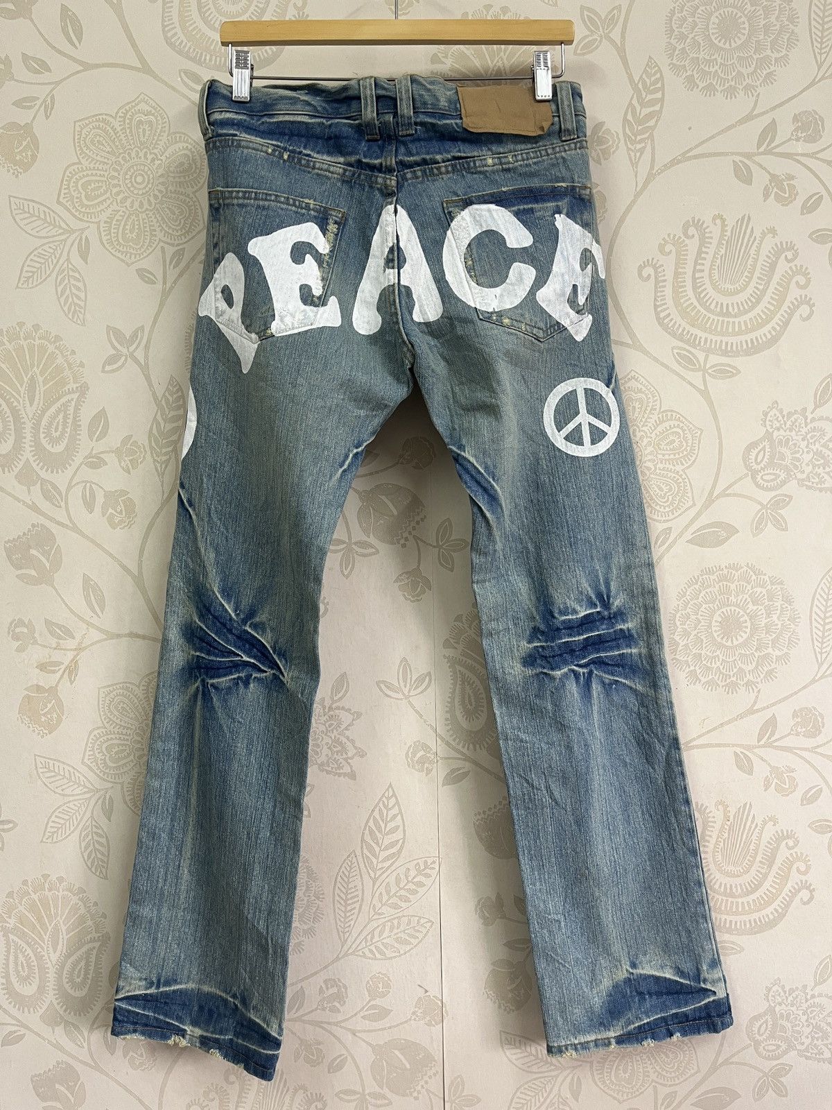 image of Distressed Hippies Peace Vintage Japan Jeans Acid Wash 30X32 in Blue, Men's
