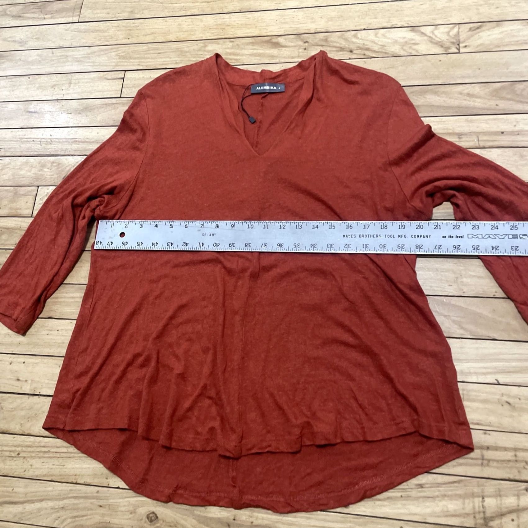 Vintage VINTAGE? Alembika Linen V-Neck Top Tunic Women 6 Burnt Orange Hi-Lo Oversized Boho Lagenlook Size M / US 6-8 / IT 42-44 - 7 Thumbnail