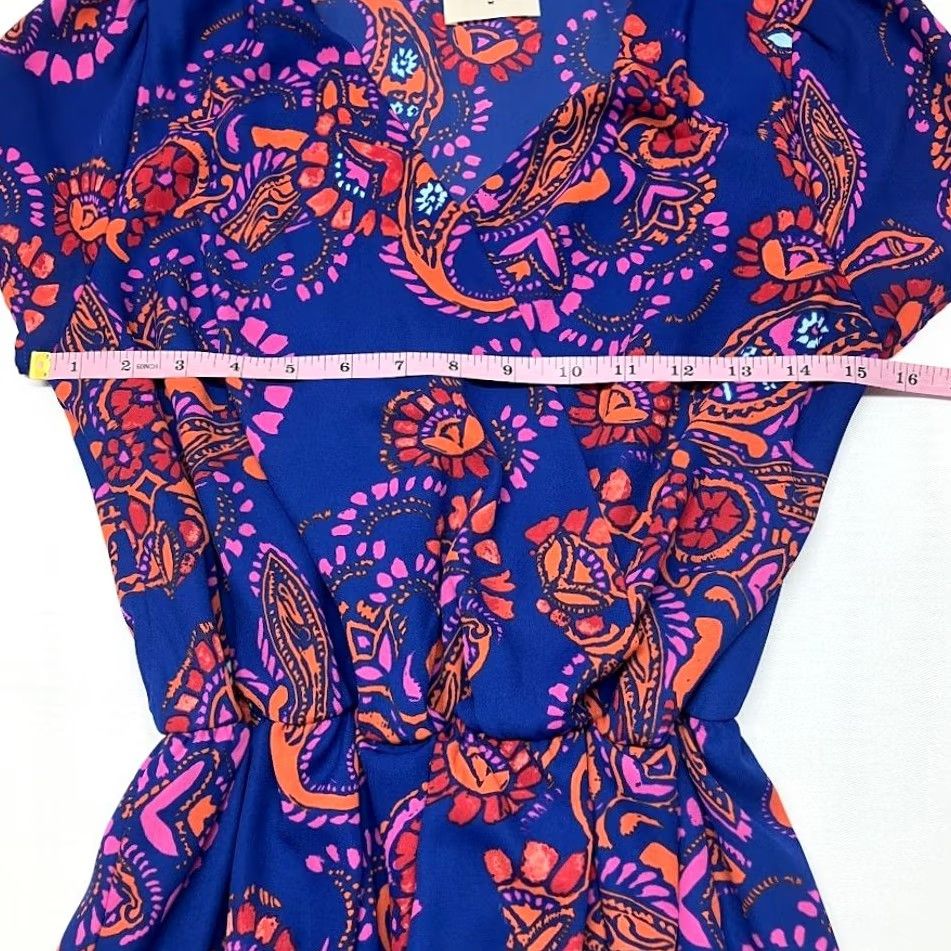 Anthropologie Anthropologie Romper Womens S Blue Everly Pink Orange Paisley Print Neck Size Size 28" / US 6 / IT 42 - 7 Thumbnail