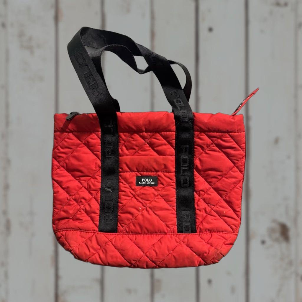 Polo Ralph Lauren Polo Ralph Lauren Red Quilted Puffer Tote Bag – Logo Webbed Straps Size ONE SIZE - 1 Thumbnail