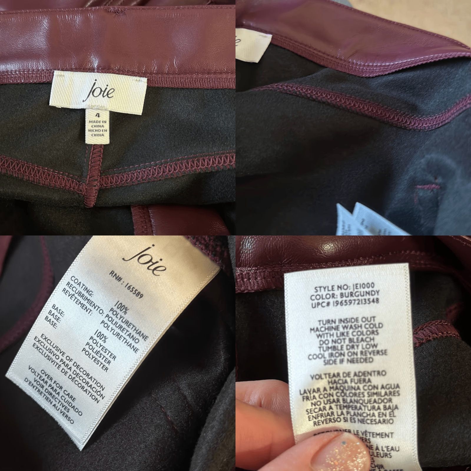 Joie Joie Womens Pants size 4 Burgundy Vegan Leather NEW Size 27" / US 4 / IT 40 - 8 Thumbnail