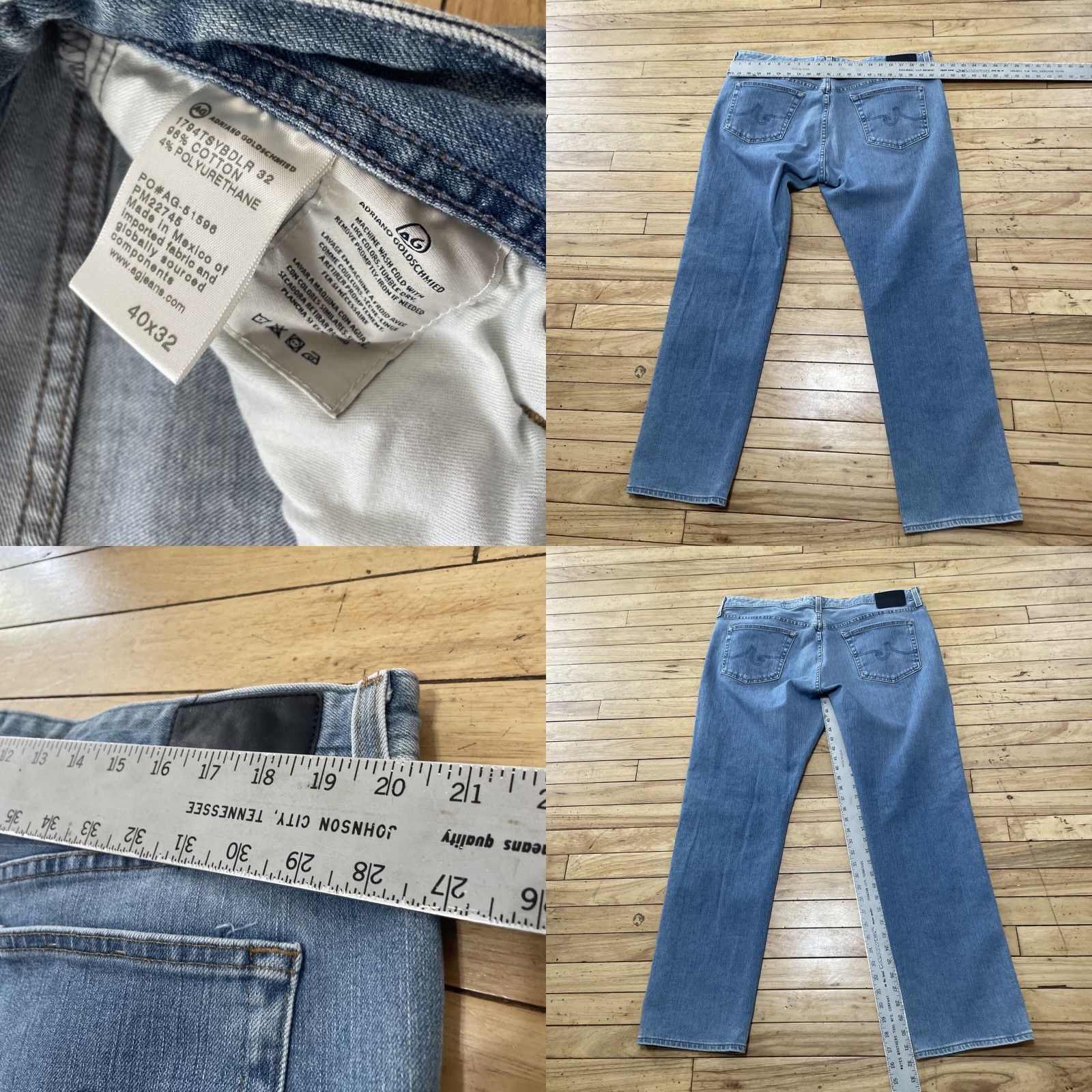 Denime AG Adriano Goldschmied Jeans The Everett Light Blue Grunge Stretch Denim Men 40x32 Regular 5-Pocket City Grunge USA Jeans Size US 40 / EU 56 - 8 Thumbnail