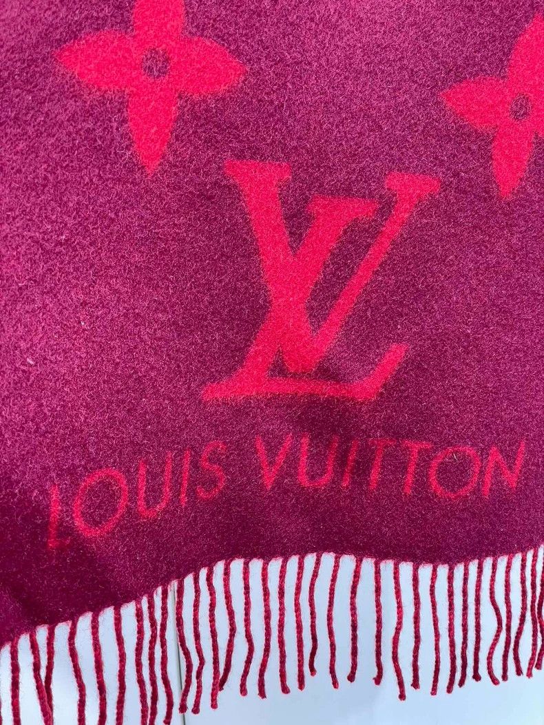 Louis Vuitton LOUIS VUITTON Red presbyopic cashmere fringe scarf 2504-Nex Size ONE SIZE - 4 Thumbnail