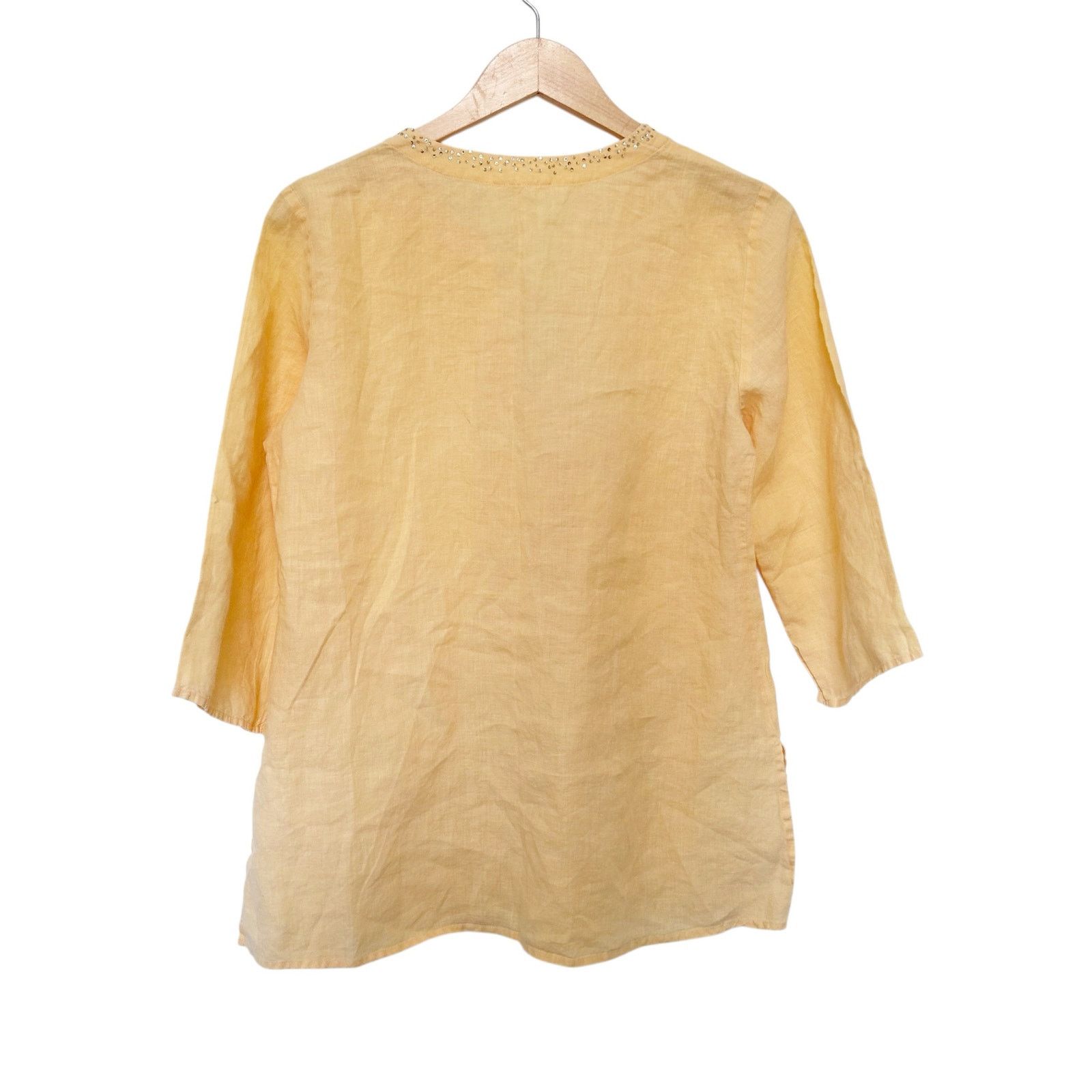 Eileen Fisher Eileen Fisher Yellow 100% Irish Linen Split Neck Top Sz S Size S / US 4 / IT 40 - 5 Thumbnail