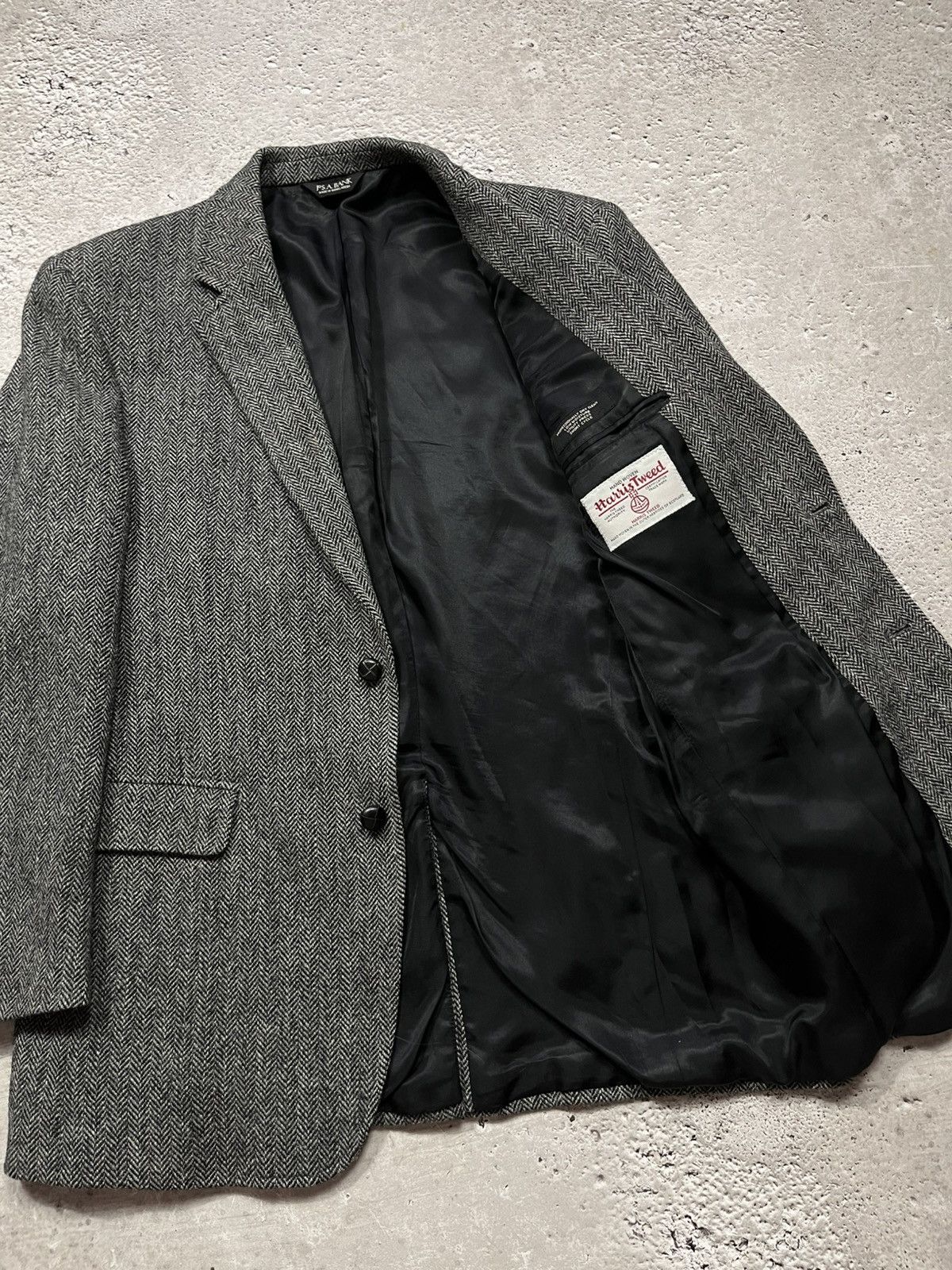 Harris Tweed Harris Tweed Herringbone Wool Blazer 42L Gray Jos A Bank Size 42L - 8 Thumbnail