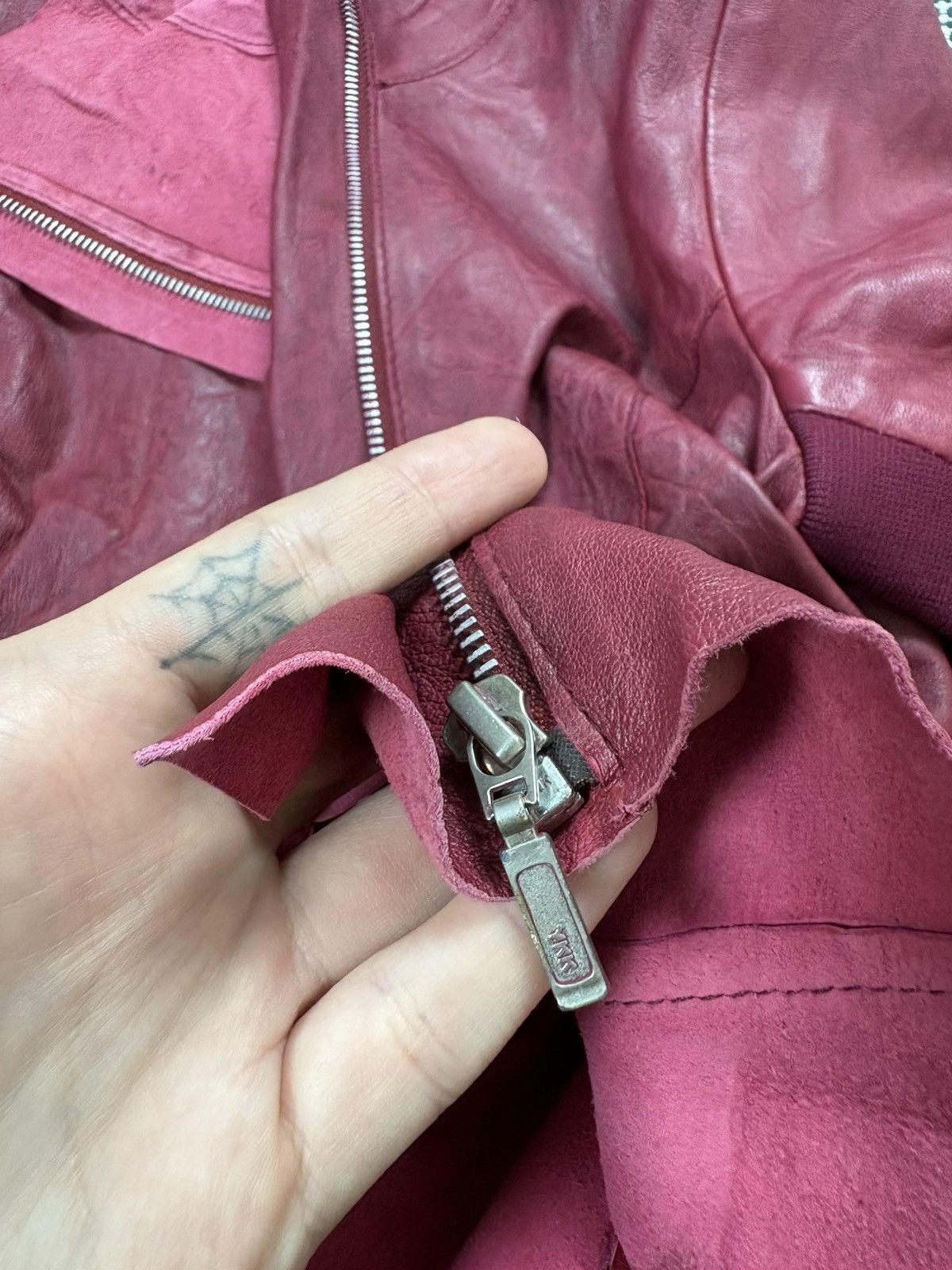 Genuine Leather avant garde asymmetric leather zip jacket pink burgundy Size XS / US 0-2 / IT 36-38 - 6 Thumbnail