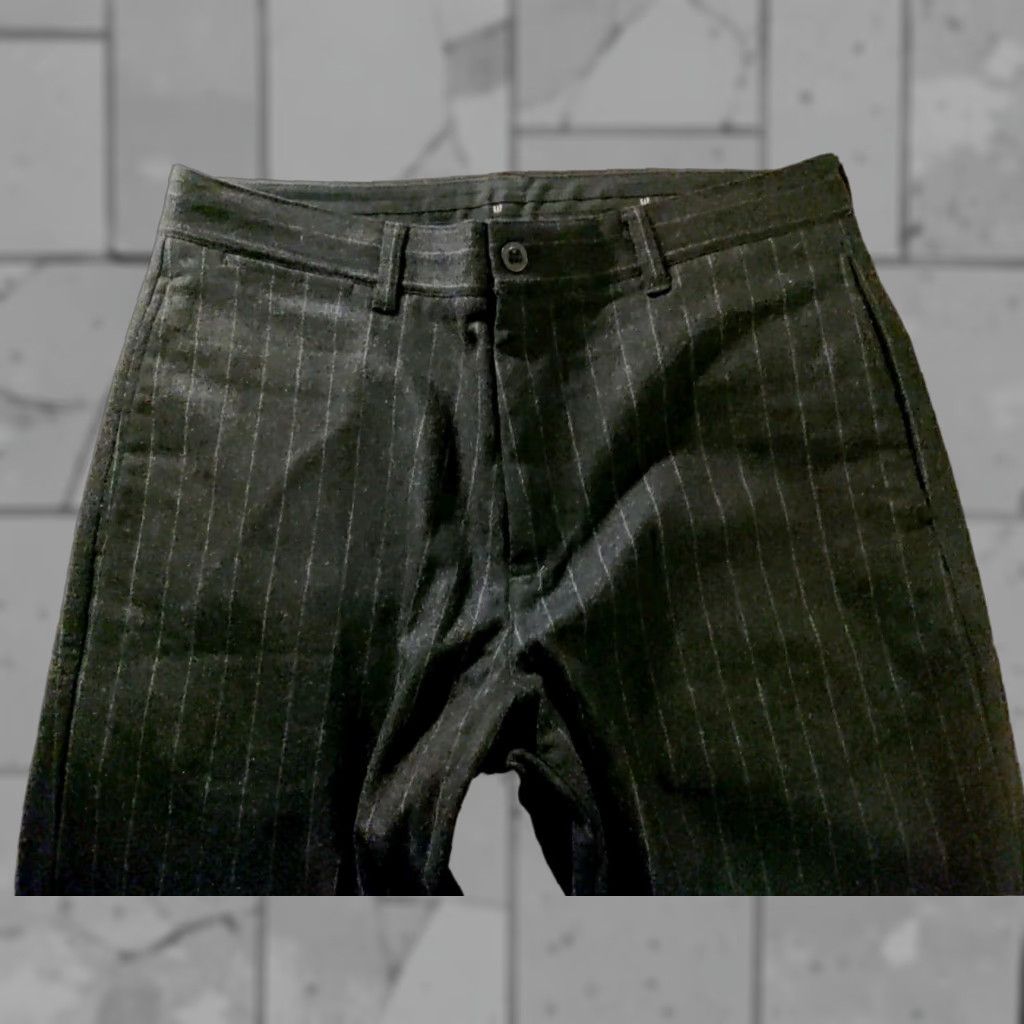 VINTAGE Gap Dress Pants Gray Stripes Tweed Wool Polyester Spandex Lined 34x32.5 Mens 5-Pocket Flat Front Classic Total