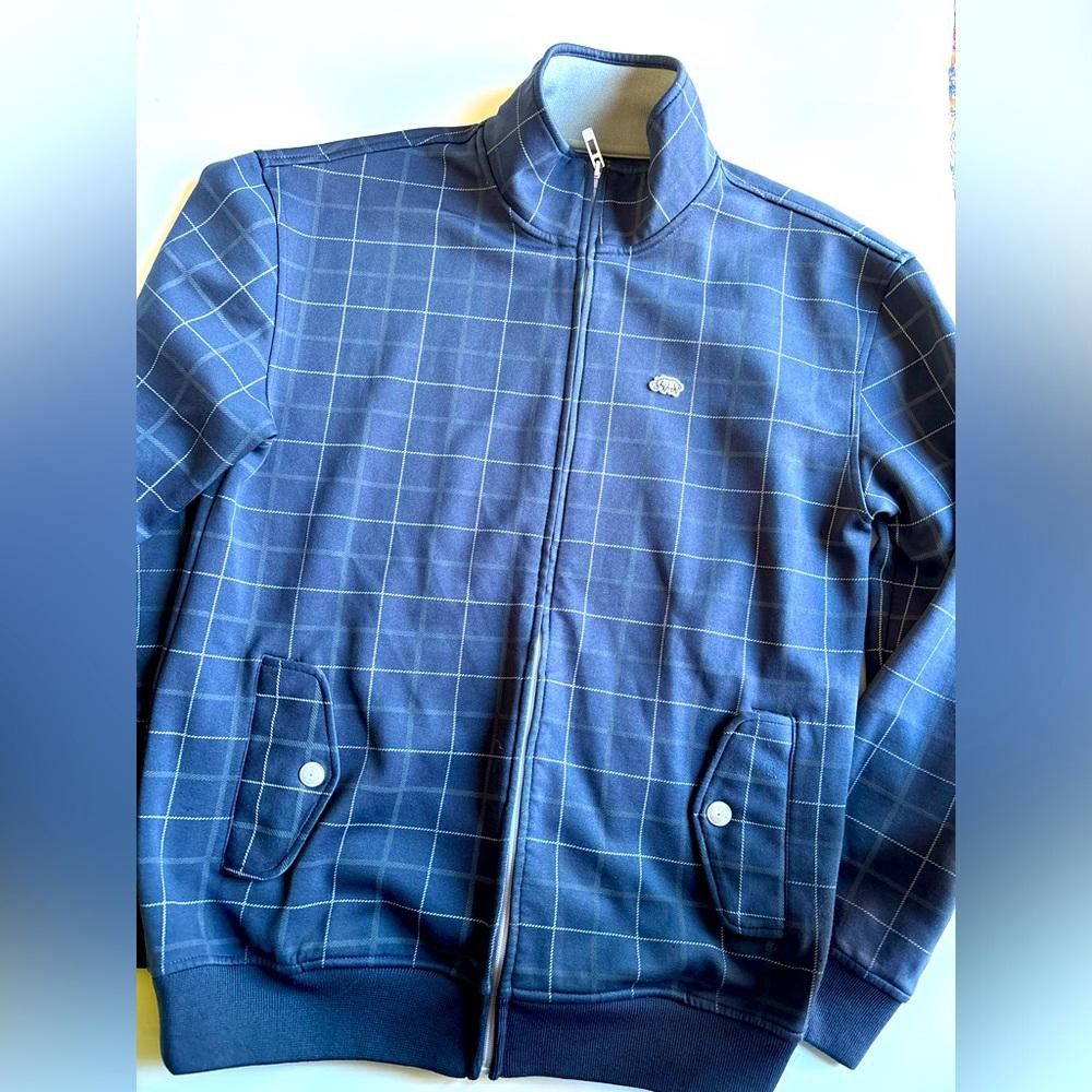 Designer Vintage Ecko Unltd. Navy Blue Plaid Zip-Up Jacket Size US M / EU 48-50 / 2 - 1 Thumbnail