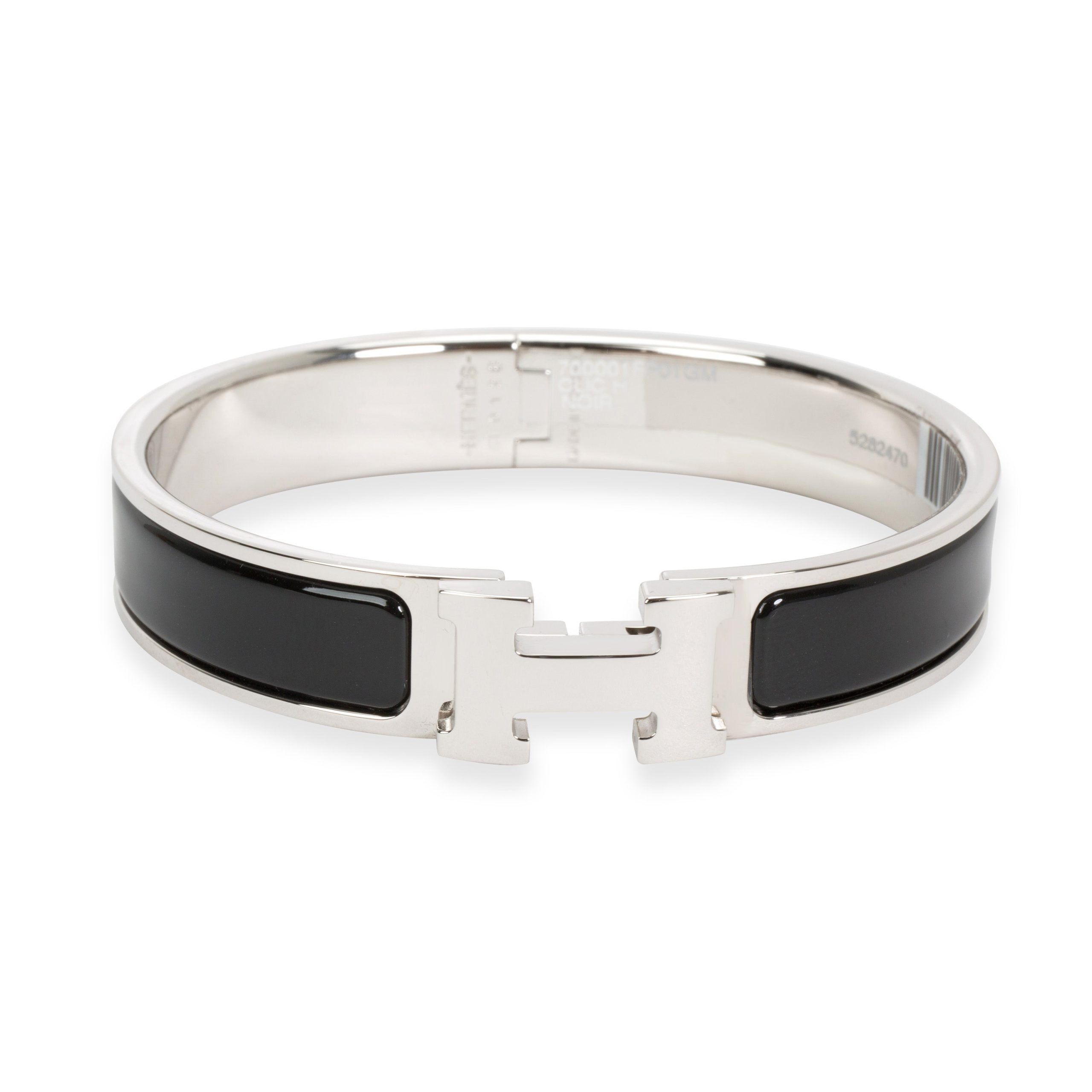 image of Hermes Black H Clic Bangle In Sterling Silver, Women's