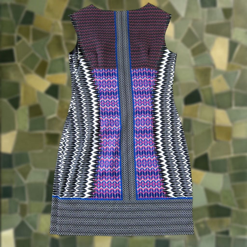Pinko I LE New York Black Pink Blue White Geometric Stretch Cap Sleeve Sheath Dress 10 Size L / US 10 / IT 46 - 1 Thumbnail
