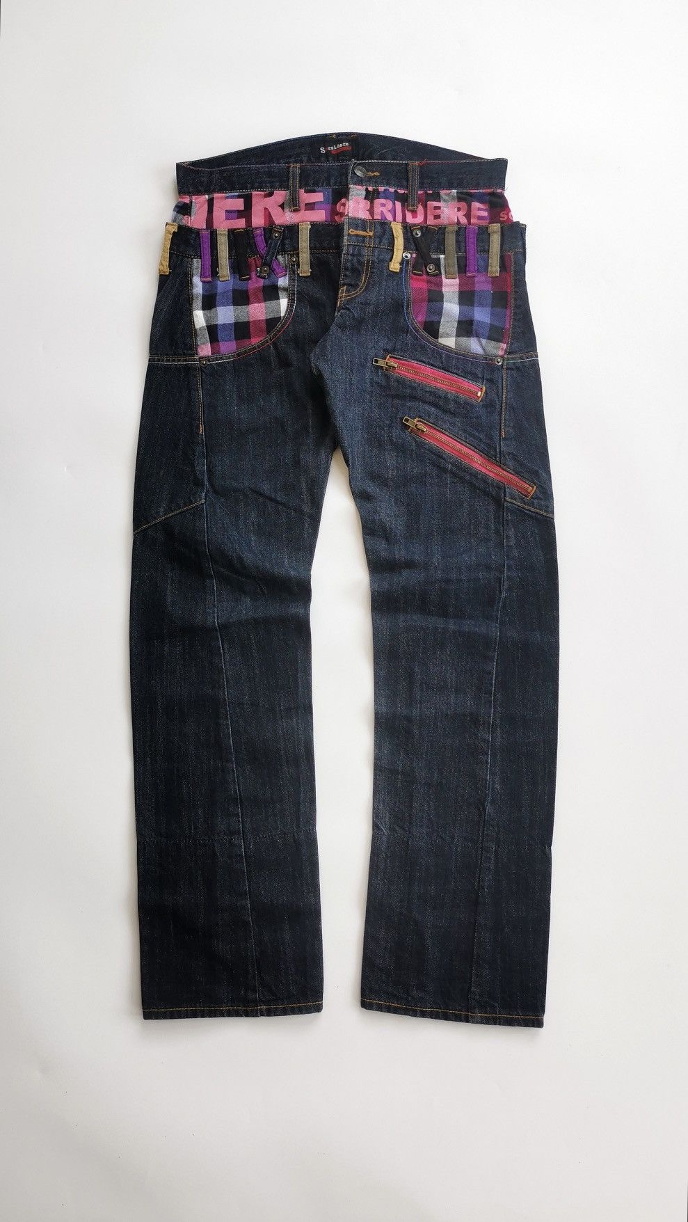 Kapital Sorridere Double Waist Zipper Check Dark Blue Jeans Punk Size US 32 / EU 48 - 1 Thumbnail