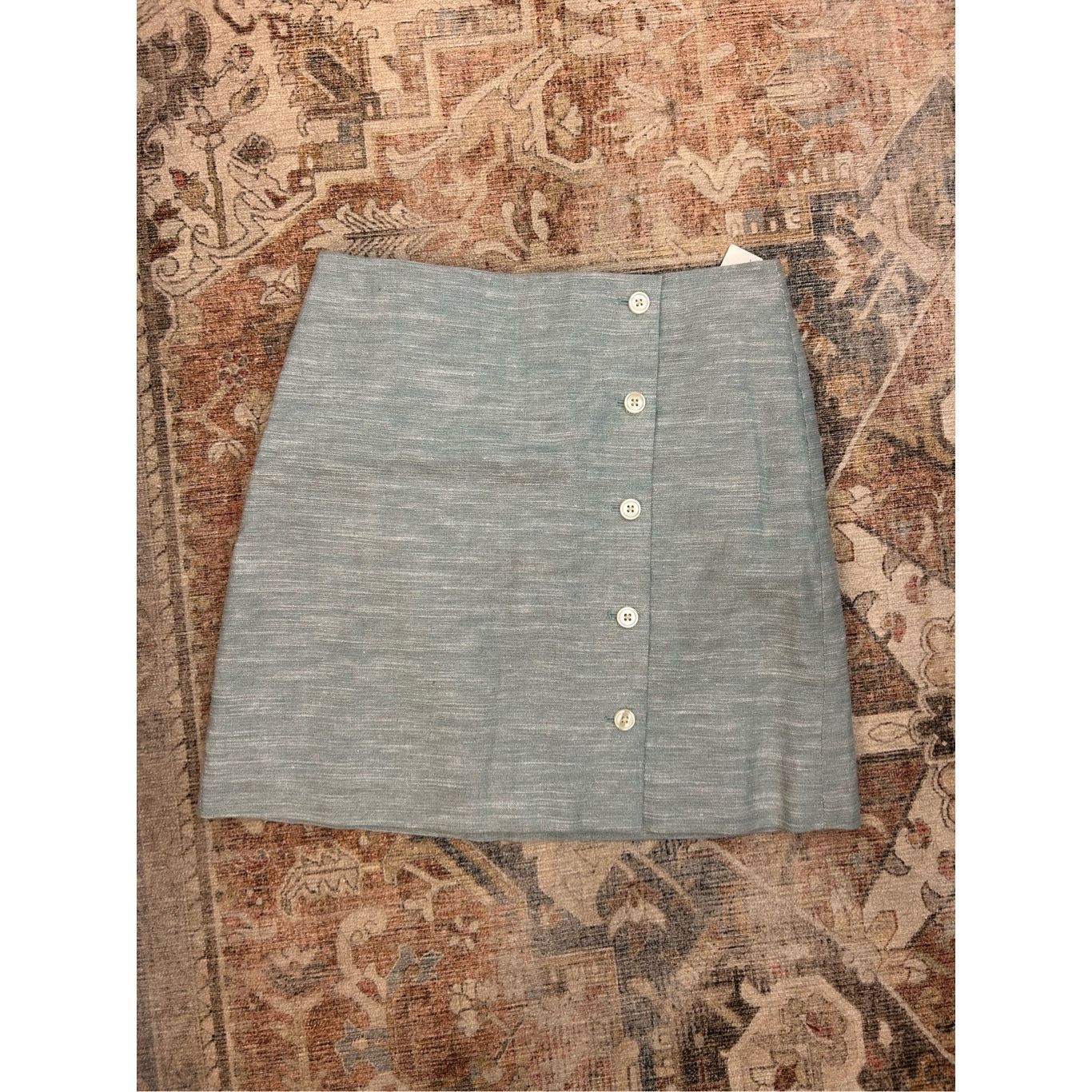 Loft LOFT Linen SEA BLUE W/ SILVER THREADS, Button, Mini Skirt, S Size 30" / US 8 / IT 44 - 1 Thumbnail