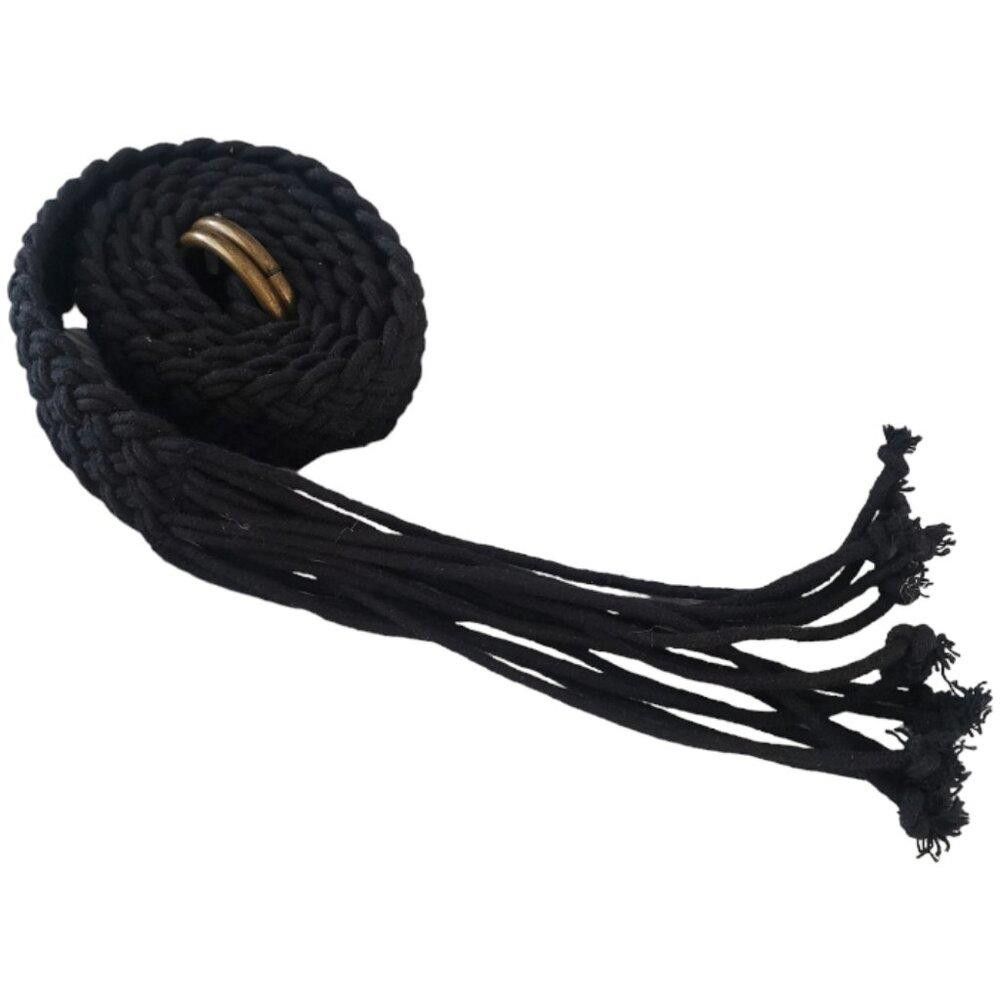 Designer Vintage Black Weaved Rope Belt with Tassels Size ONE SIZE - 2 Thumbnail