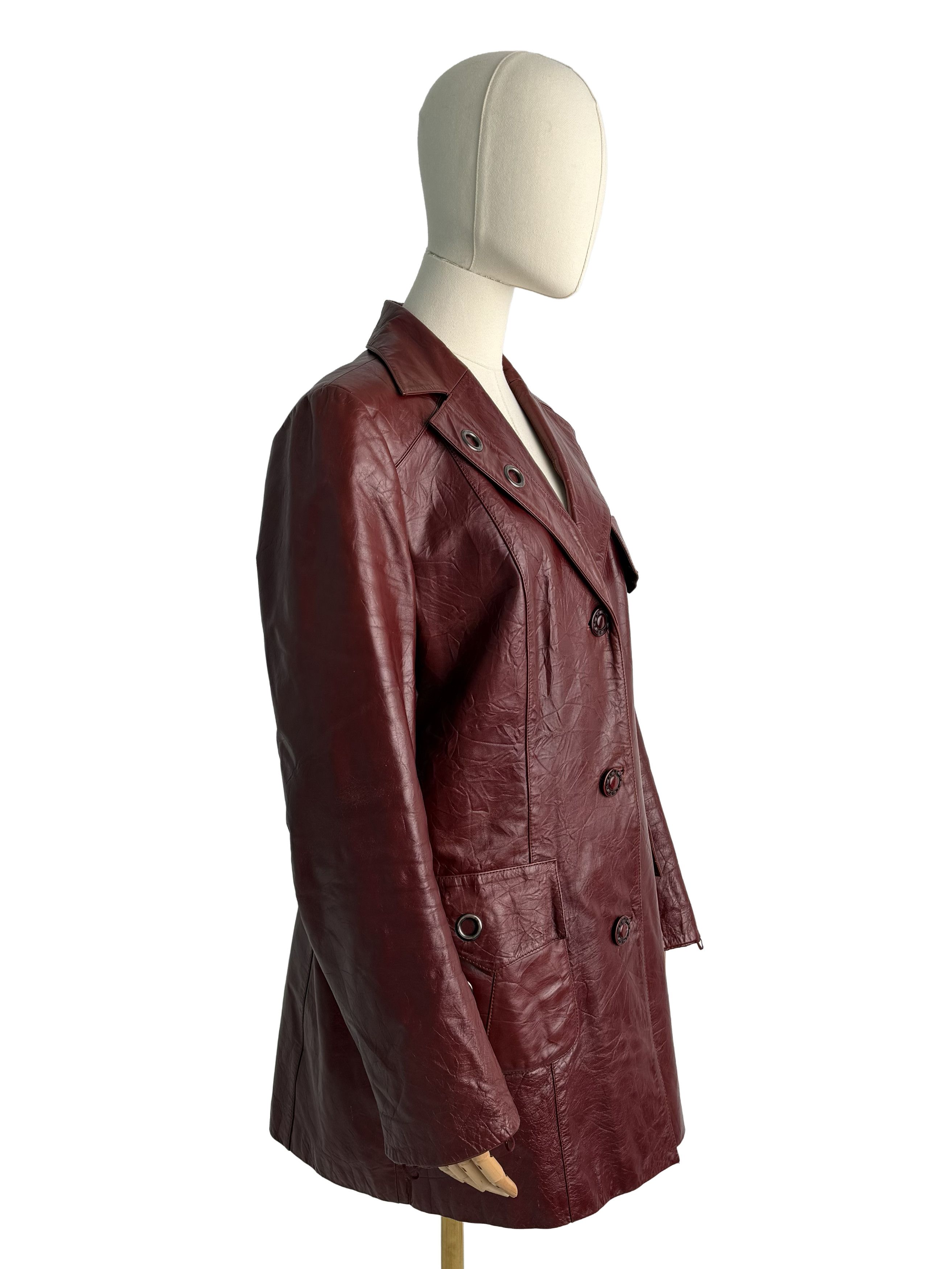 Vintage Vintage Burgundy Leather Coat Jacket Long Blazer Size M / US 6-8 / IT 42-44 - 1 Thumbnail