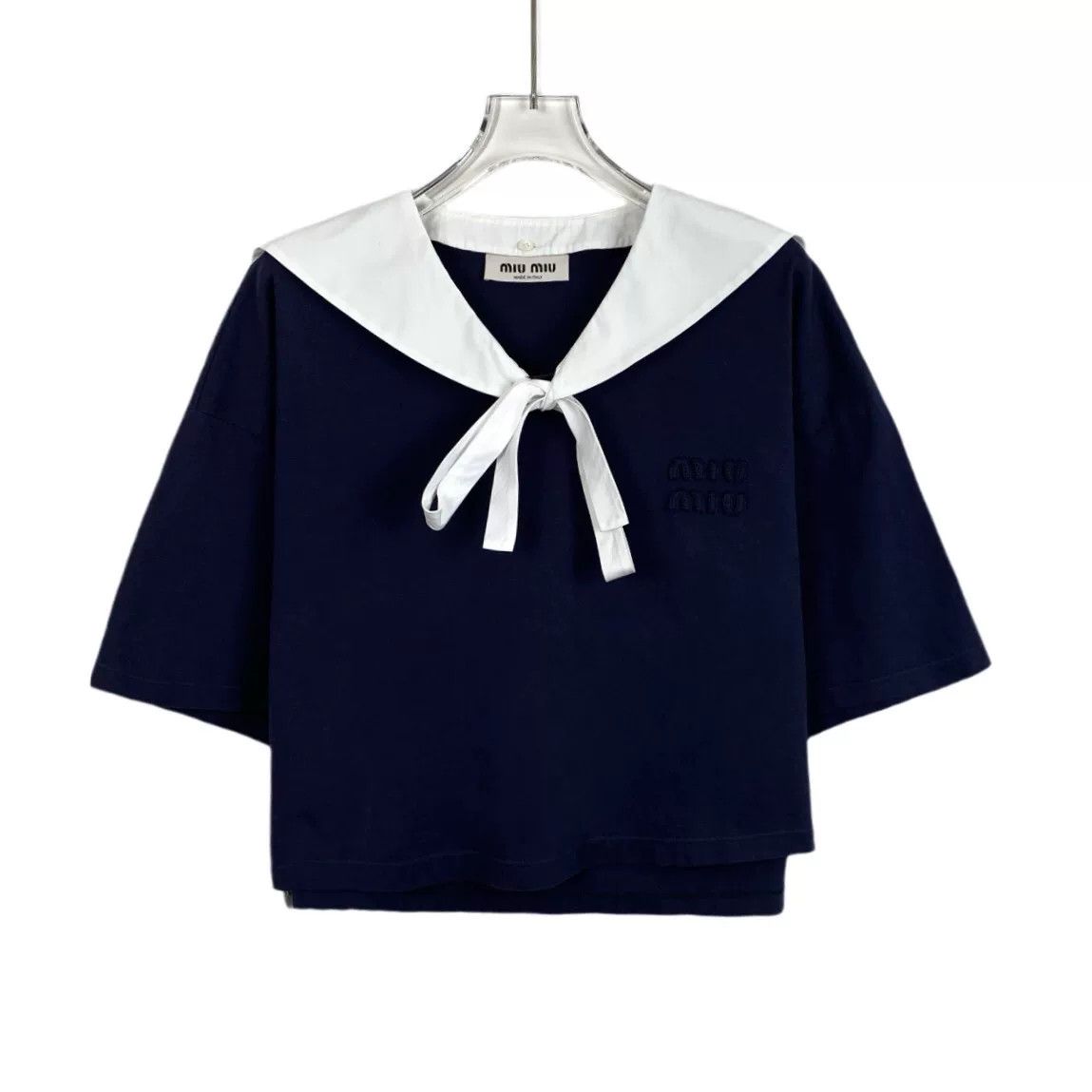Miu Miu miu miu navy logo collar short sleeve t-shirt Size US S / EU 44-46 / 1 - 1 Thumbnail