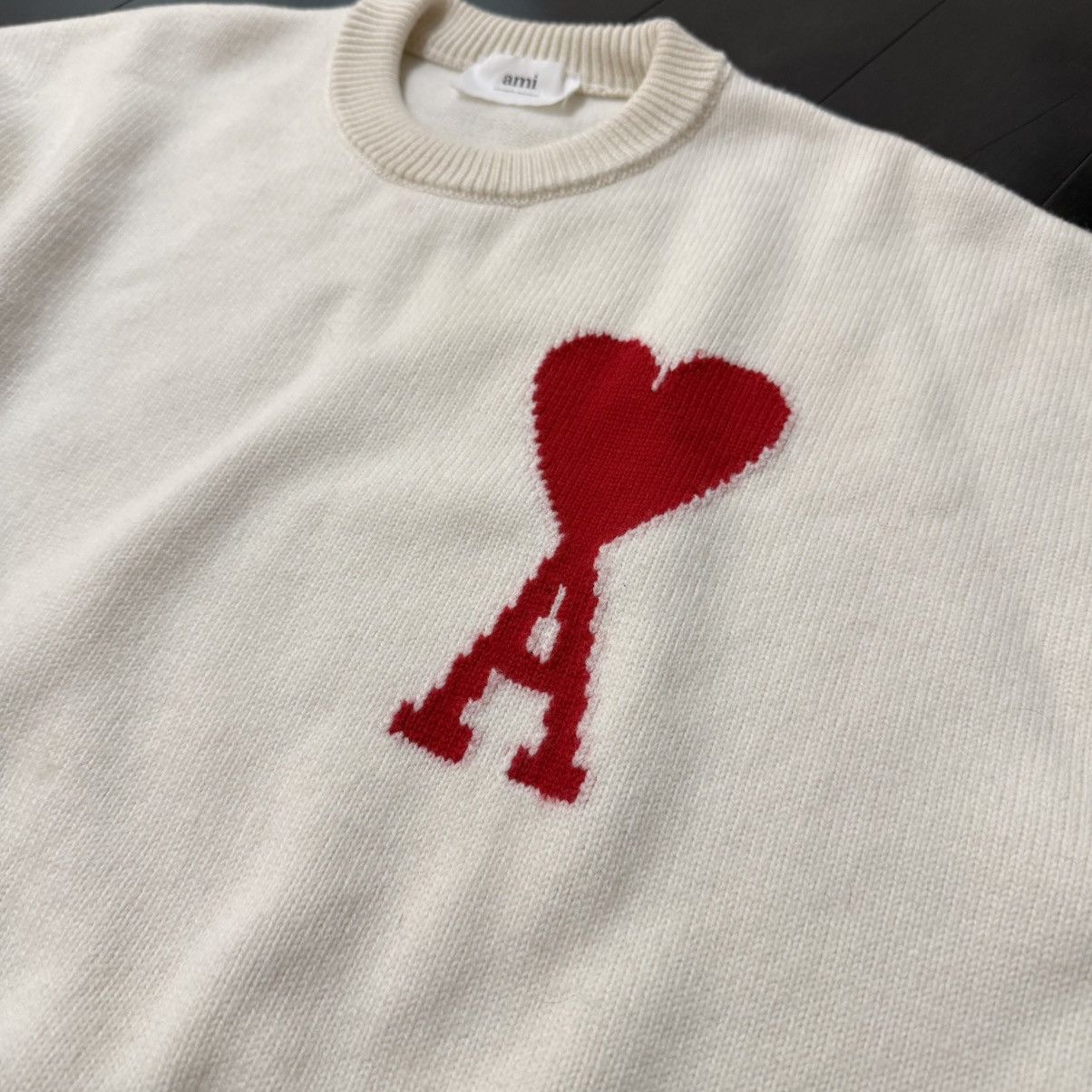AMI Off-White Wool Ami de Coeur Sweater Size US M / EU 48-50 / 2 - 2 Thumbnail