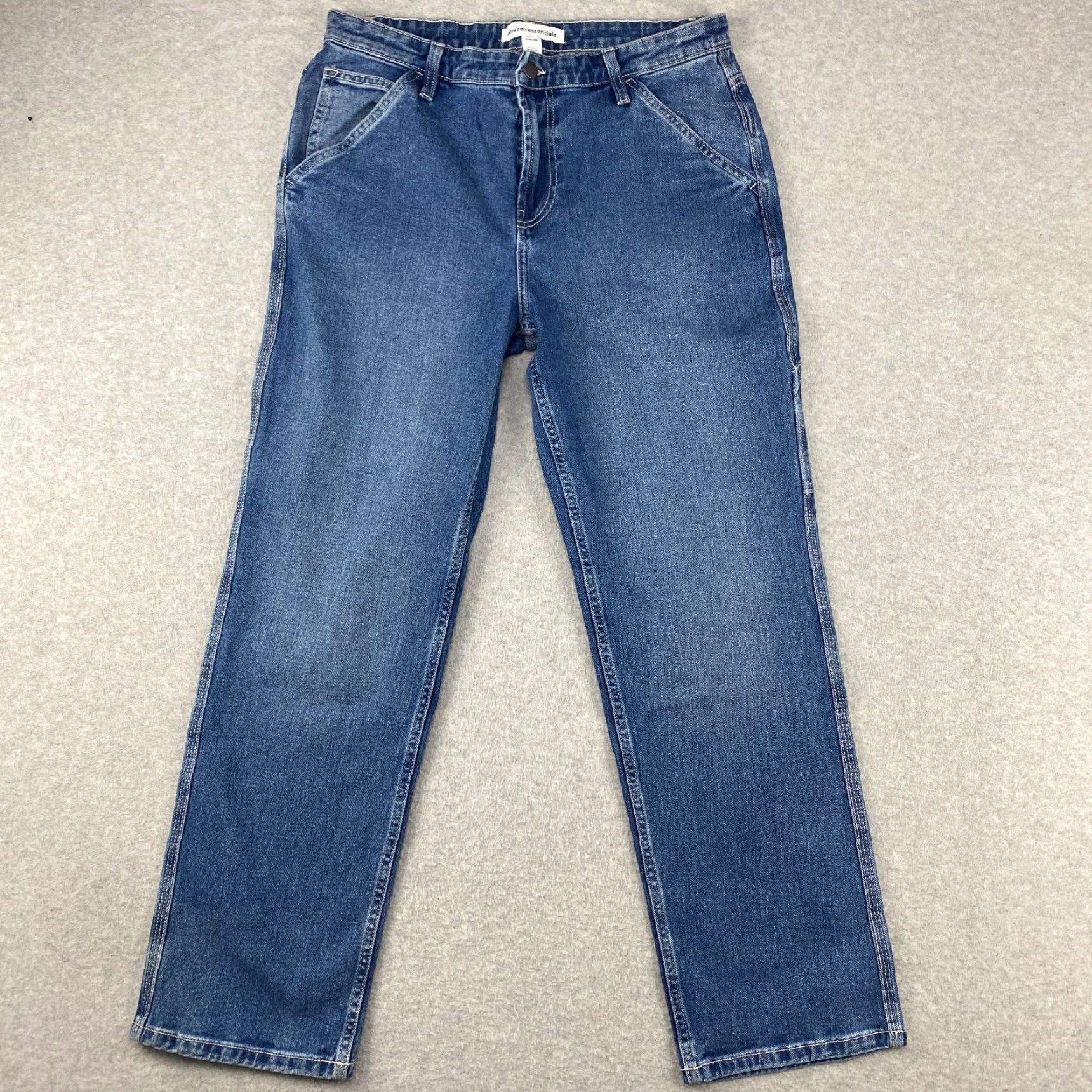 Essentials Amazon Jeans Mens 33X30 Blue Straight Leg Pockets Loose Fit Stretch Vintage No Size US 33 - 2 Thumbnail