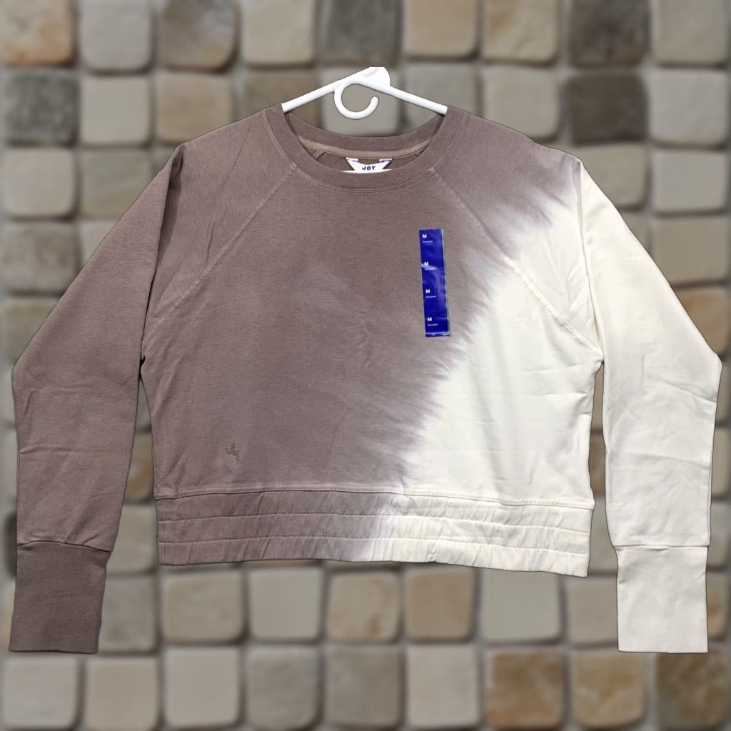 Vintage Joy Lab Women’s Mocha & Cream Cropped Sweatshirt M Adult Casual Activewear Long Sleeve Raglan Crew Neck Logo 90s Modern Trendless NWT Size M / US 6-8 / IT 42-44 - 1 Thumbnail