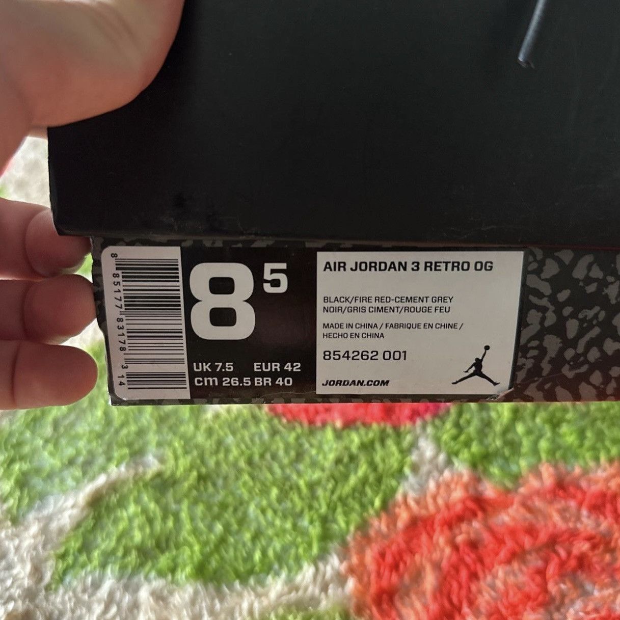 Jordan Brand × Nike Air Jordan 3 Retro Black Cement 2018 Size US 8.5 / EU 41-42 - 4 Thumbnail