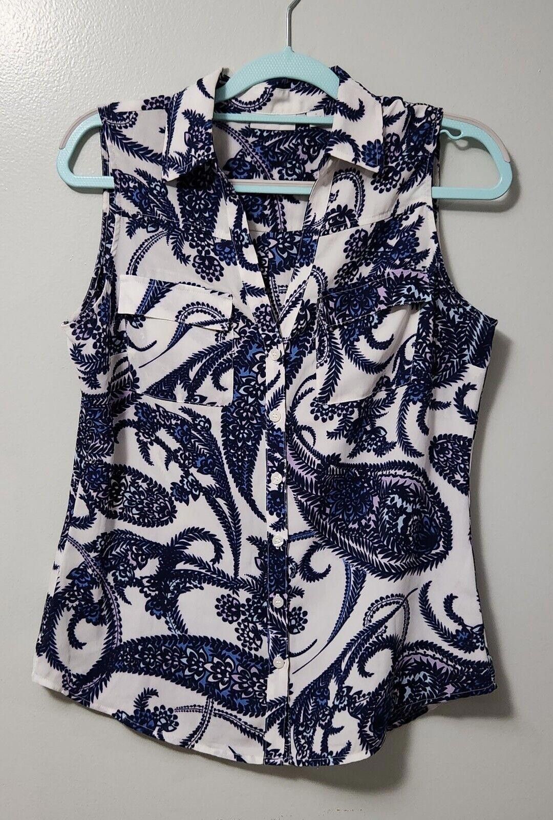 Designer New York And Company Tank Top Medium Paisley Blue White Size M / US 6-8 / IT 42-44 - 1 Thumbnail