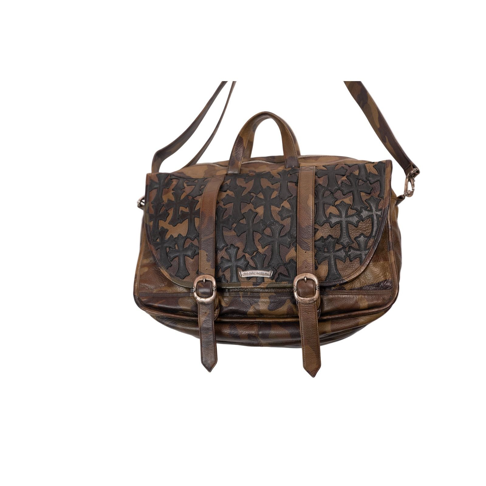 Chrome Hearts 1/1 XL Camo Leather Messenger Bag With Black Cross Patches Size ONE SIZE - 5 Thumbnail