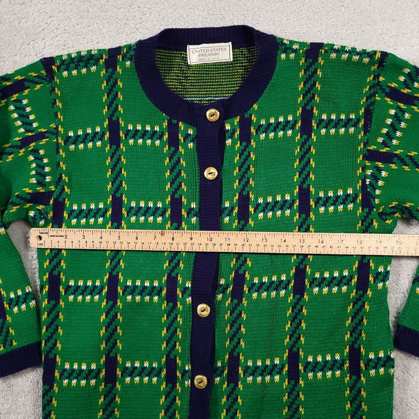 Vintage VINTAGE United States Cardigan Shirt Womens Medium Green Check Button Front USA Knit Sweater Cardigan Womens Regular M Green Check Pattern 90s? Size M / US 6-8 / IT 42-44 - 6 Thumbnail