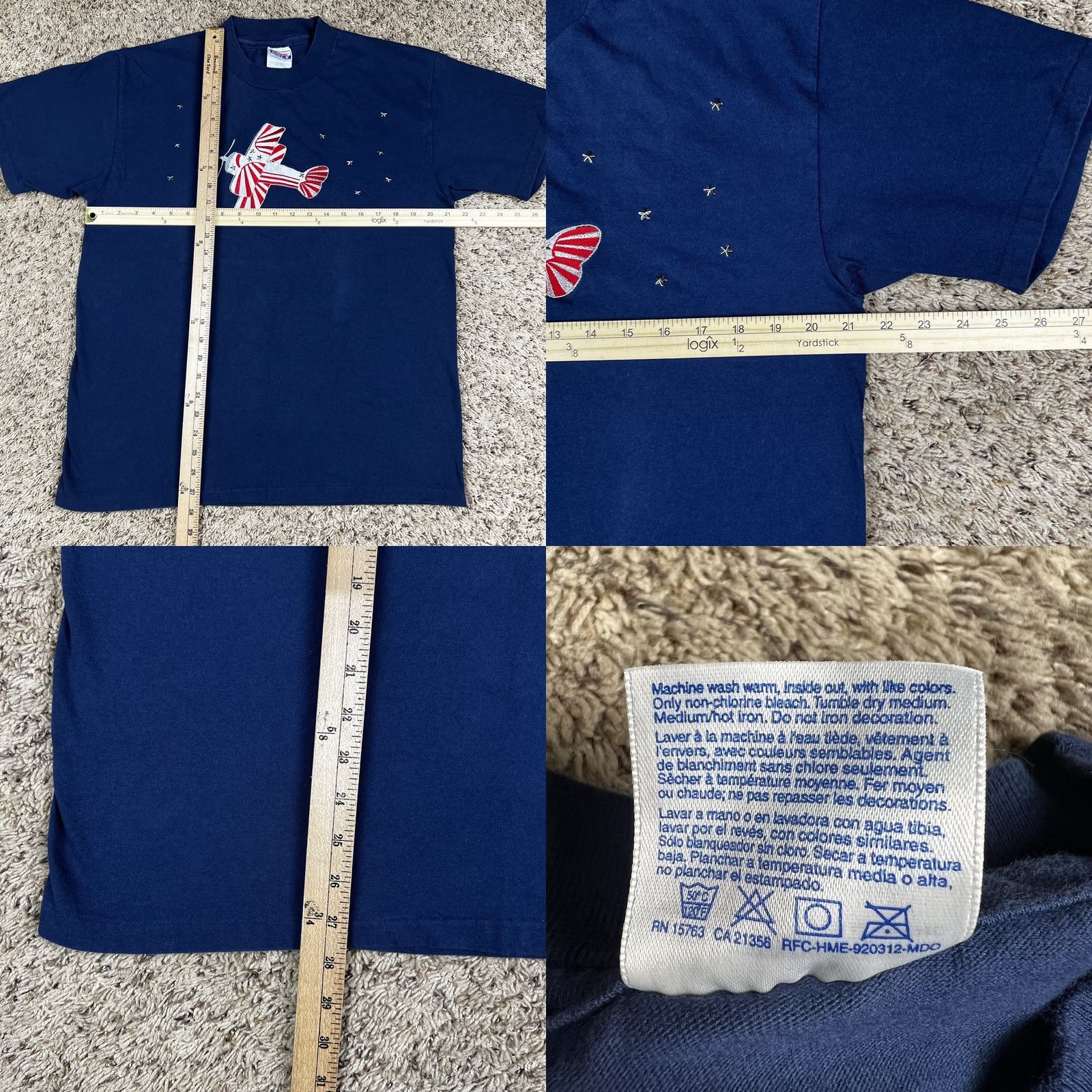 Hanes VINTAGE Hanes USA Patriotic Shirt Large Blue White Red Short Sleeve Crew Neck Cotton Embroidered Graphic Tee Size US L / EU 52-54 / 3 - 8 Thumbnail