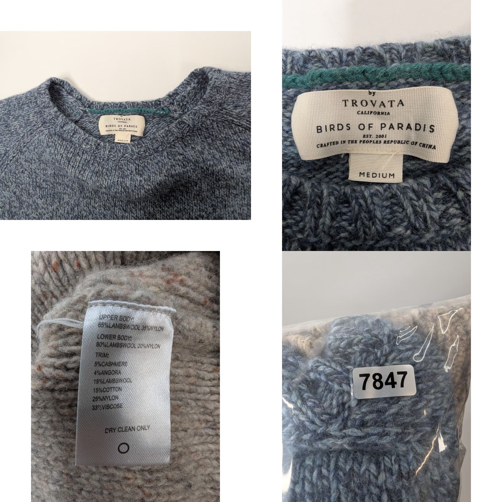 Paradise Trovata Birds of Paradis Lambswool Colorblock Sweater Blue Beige Size M (fits smaller) Pullover Crew Neck Long Sleeve Women Shirt/ Sweater Size M / US 6-8 / IT 42-44 - 8 Thumbnail
