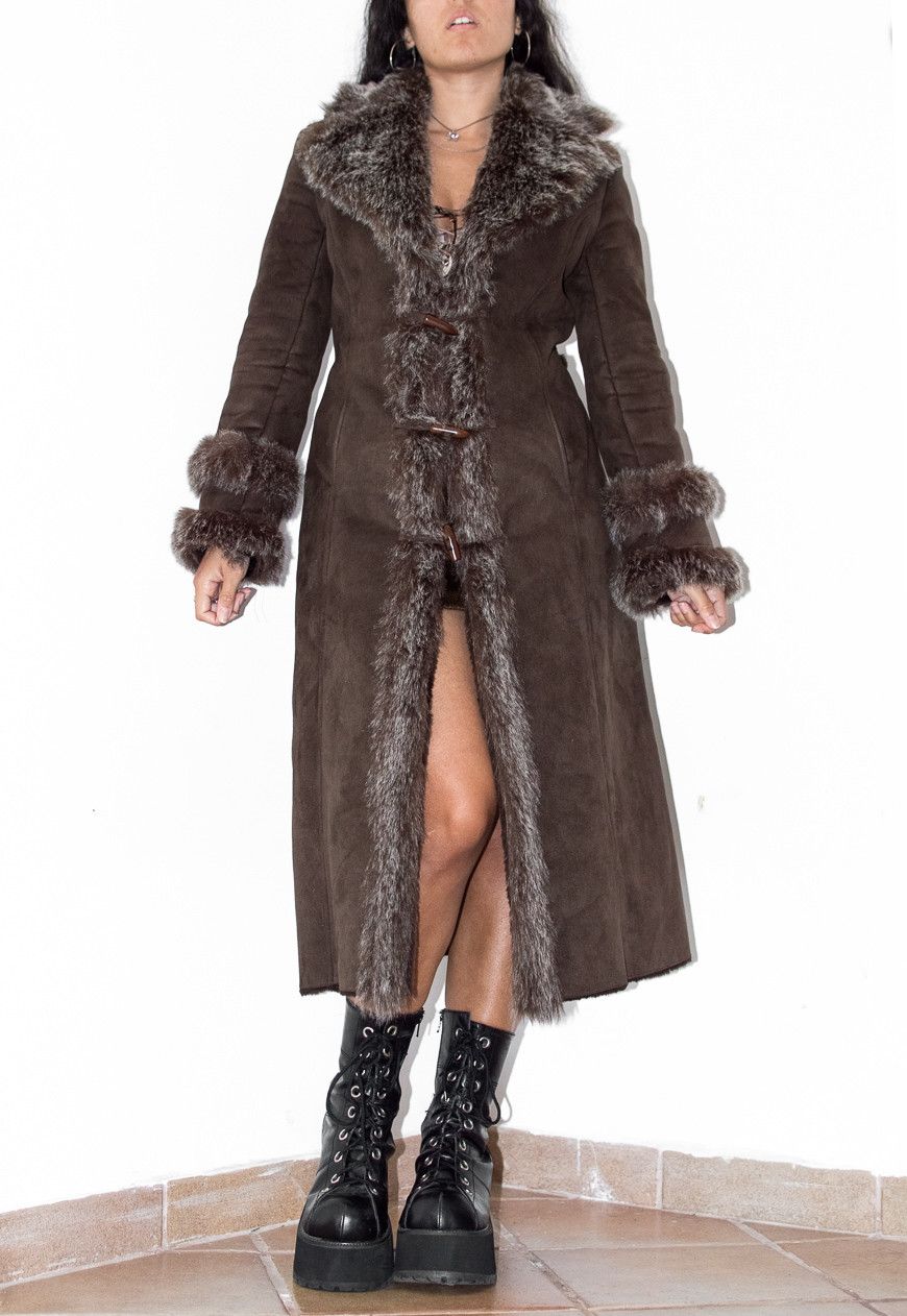 Vintage Vintage Brown Afghan Coat with Double Fur Handcuffs Size S / US 4 / IT 40 - 1 Thumbnail